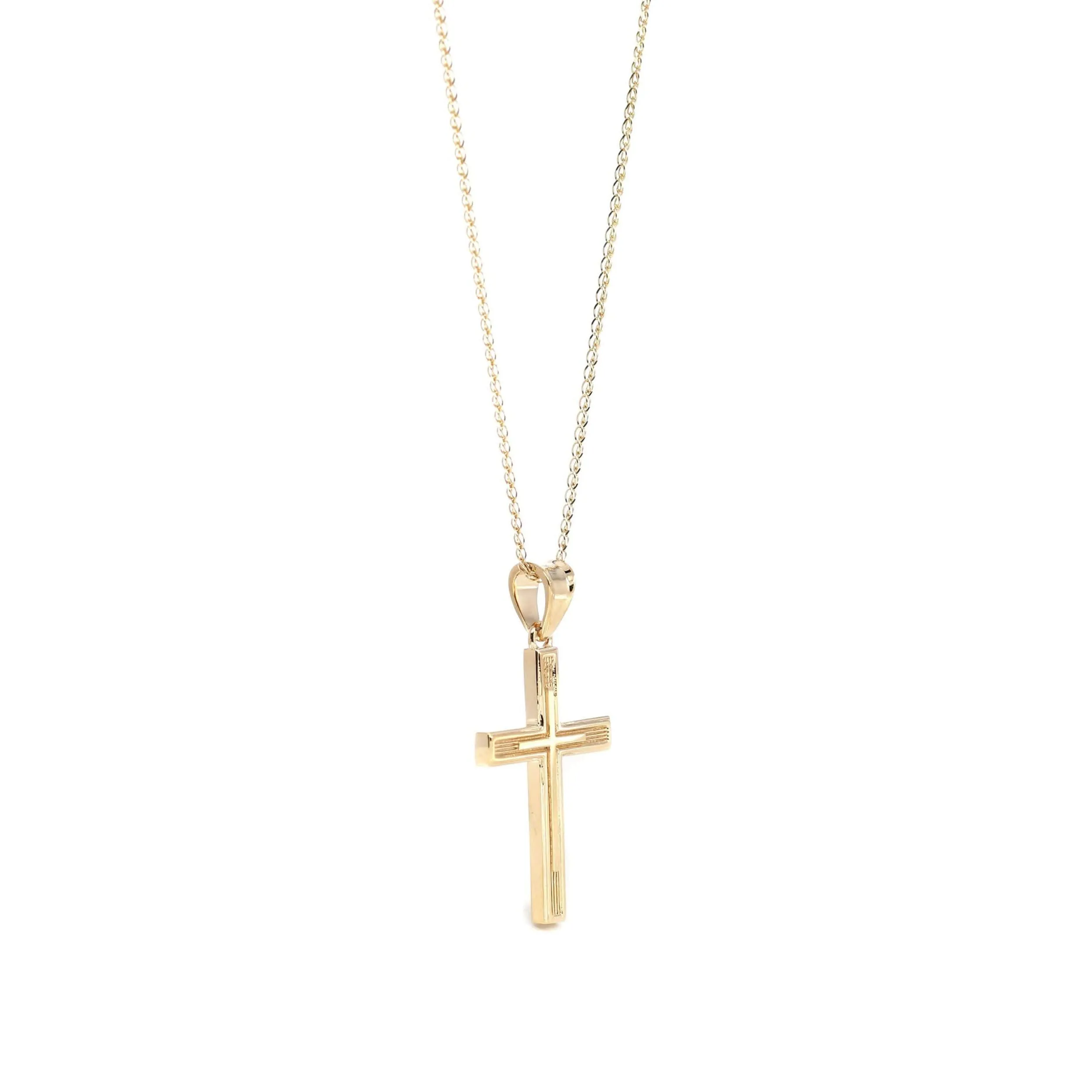 14k Yellow Gold Cross Charm Necklace