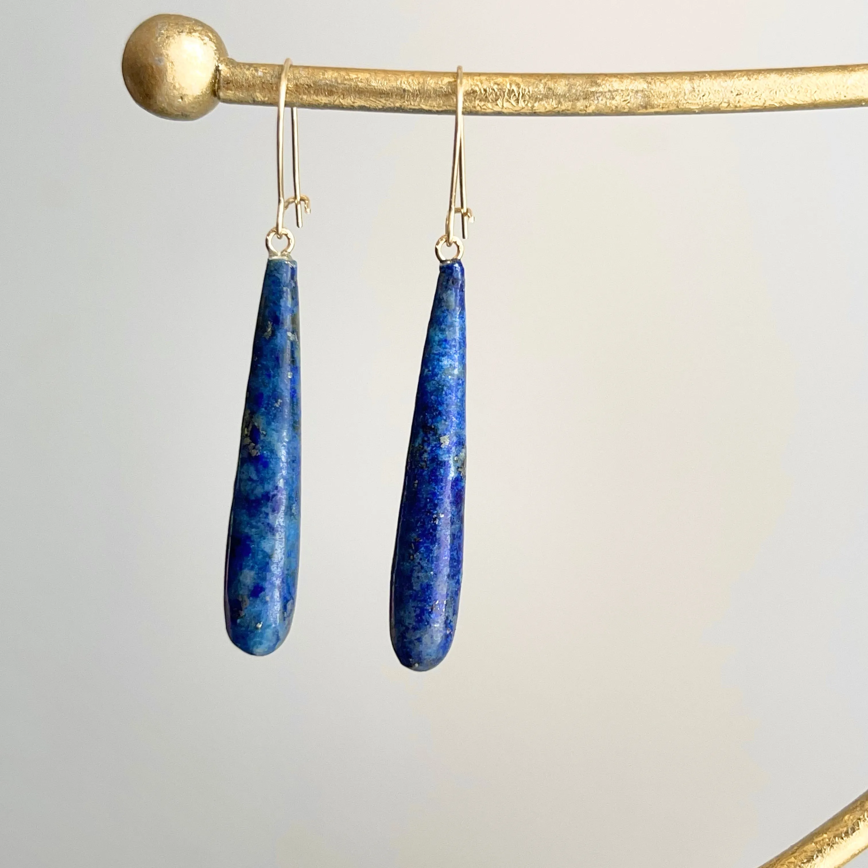 14KT Yellow Gold Teardrop Genuine Lapis Lazuli Dangle Earrings