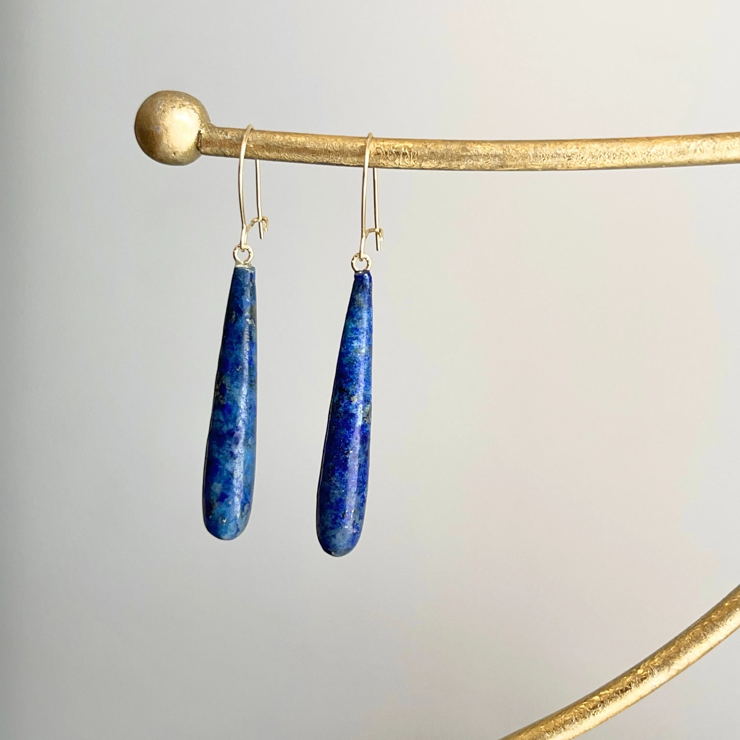 14KT Yellow Gold Teardrop Genuine Lapis Lazuli Dangle Earrings