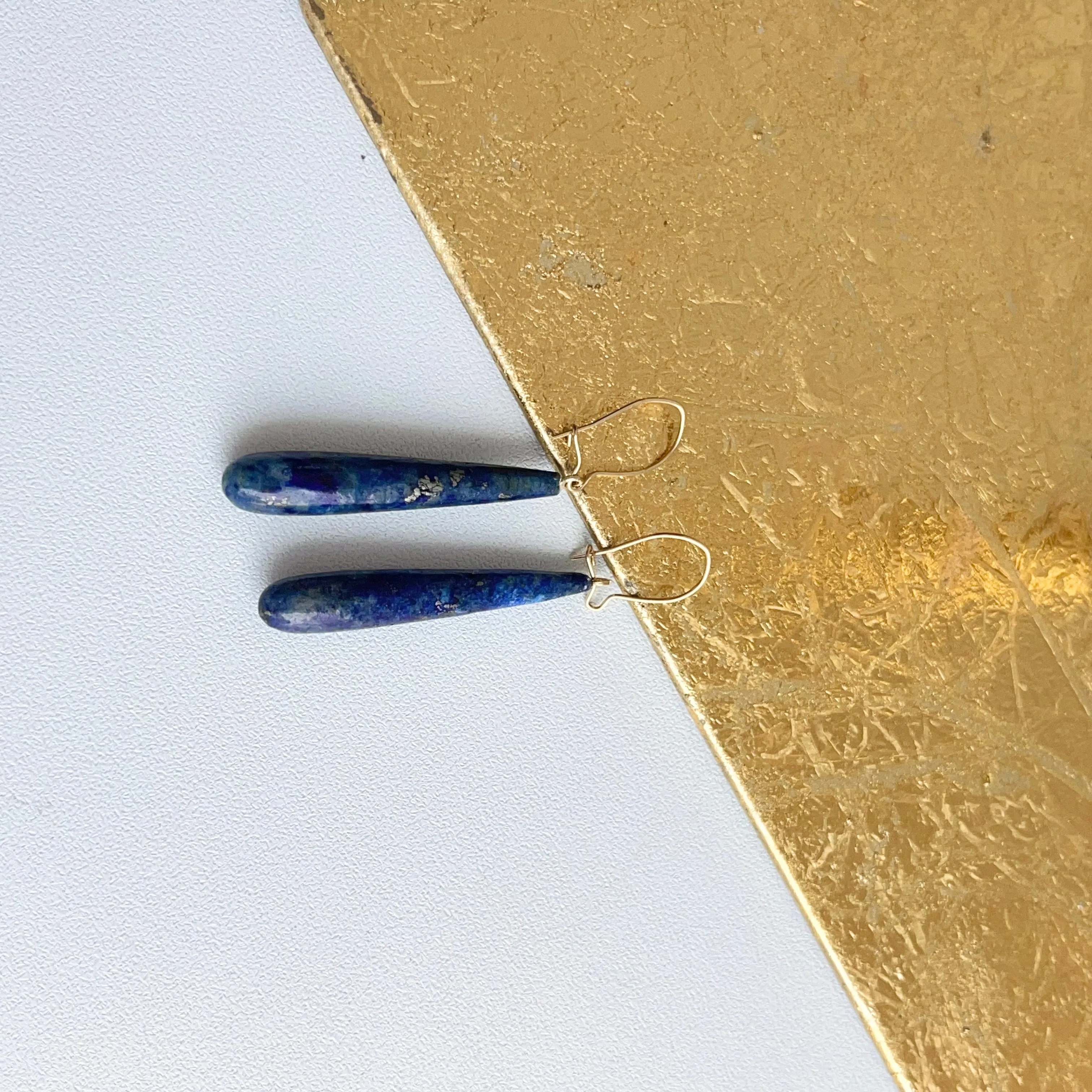 14KT Yellow Gold Teardrop Genuine Lapis Lazuli Dangle Earrings