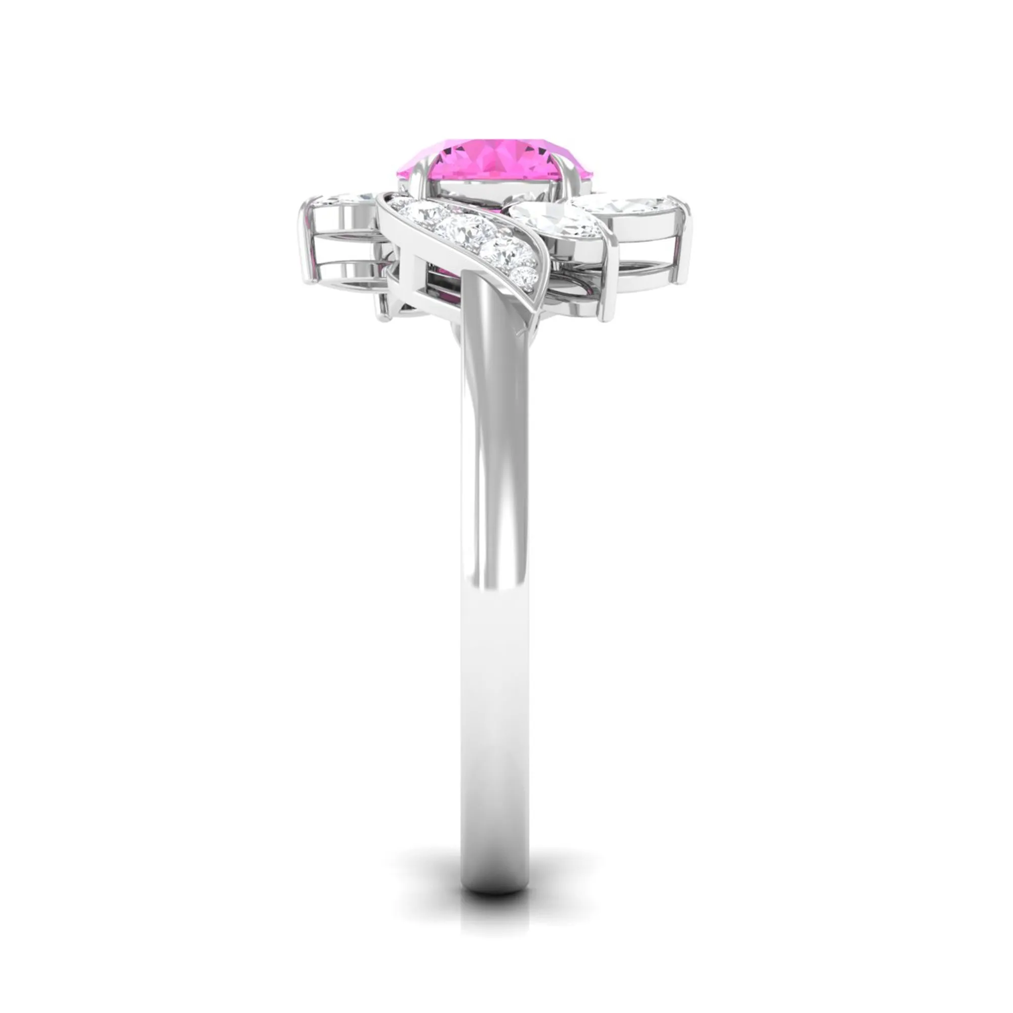 1.5 CT Pink Sapphire Flower Engagement Ring with Diamond