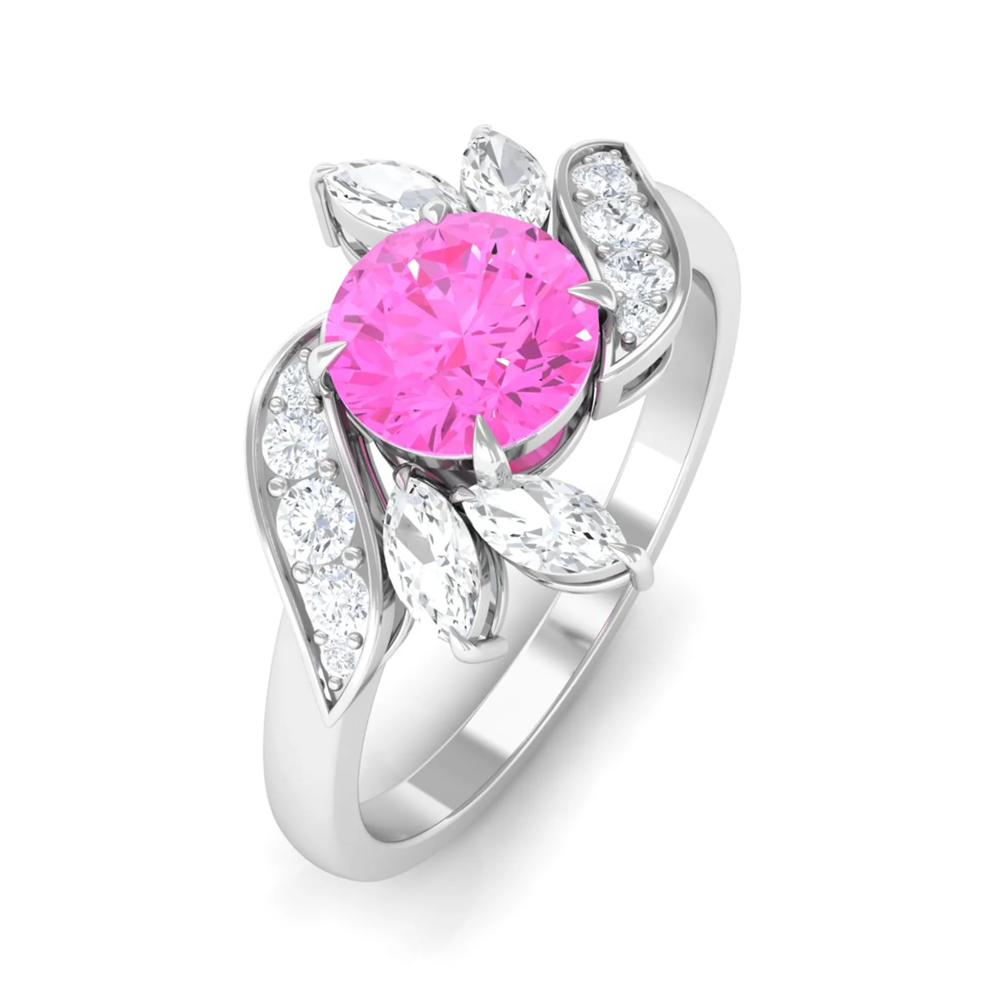 1.5 CT Pink Sapphire Flower Engagement Ring with Diamond