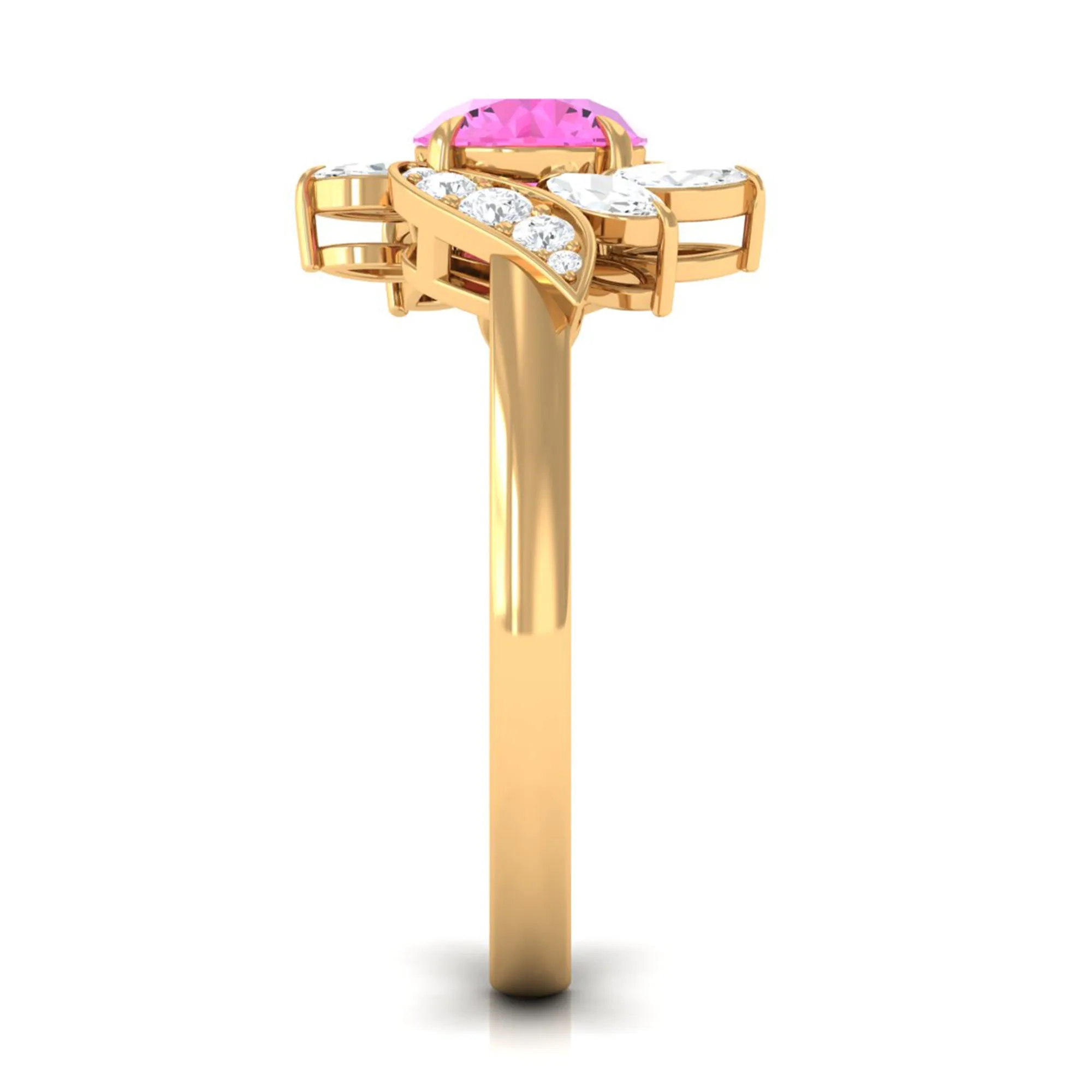 1.5 CT Pink Sapphire Flower Engagement Ring with Diamond