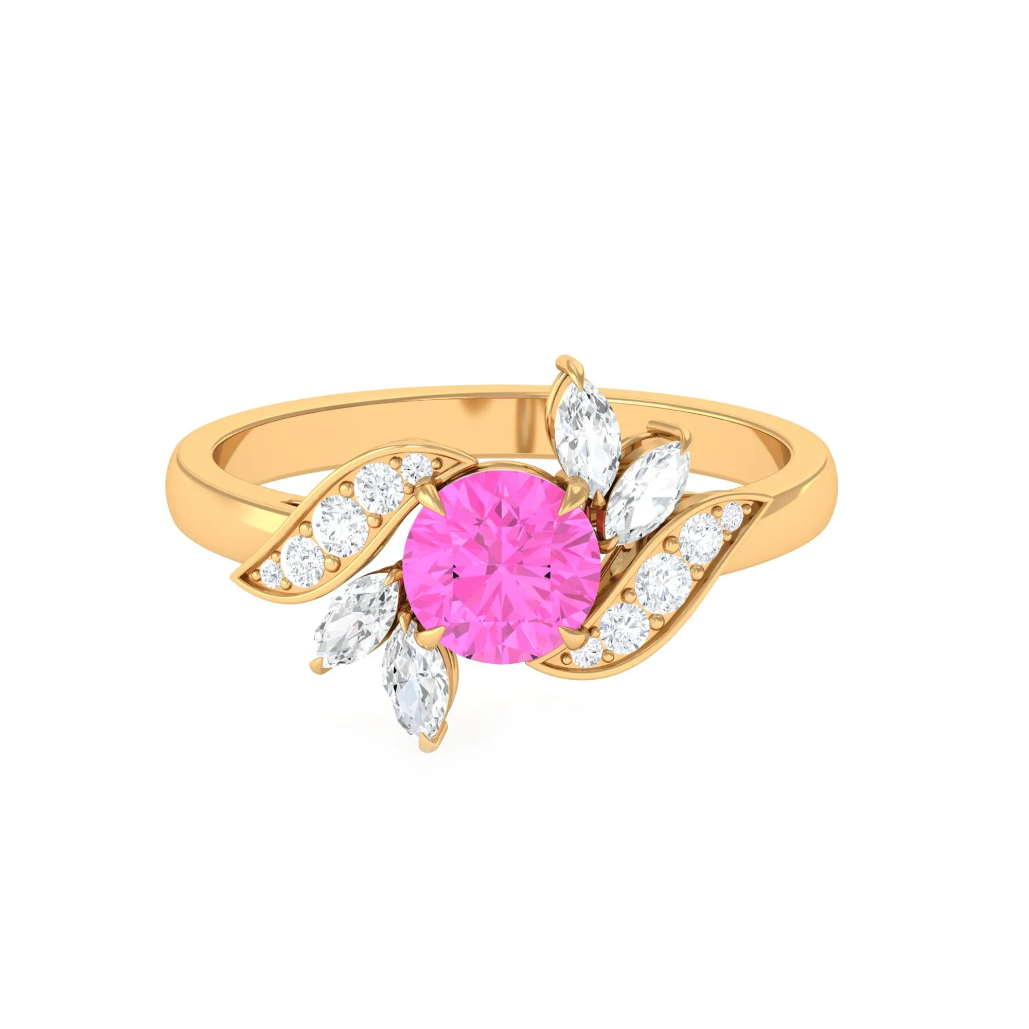 1.5 CT Pink Sapphire Flower Engagement Ring with Diamond