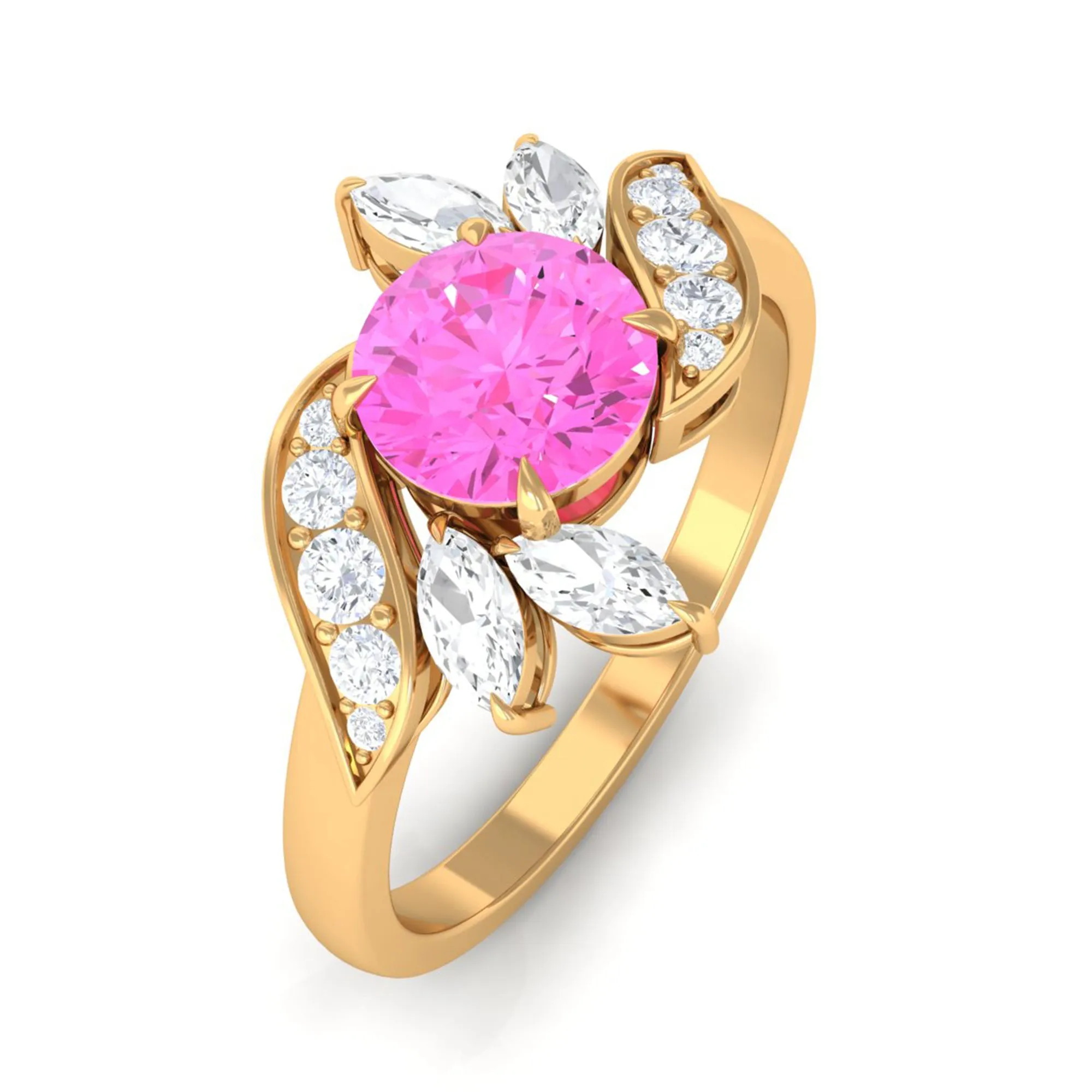 1.5 CT Pink Sapphire Flower Engagement Ring with Diamond