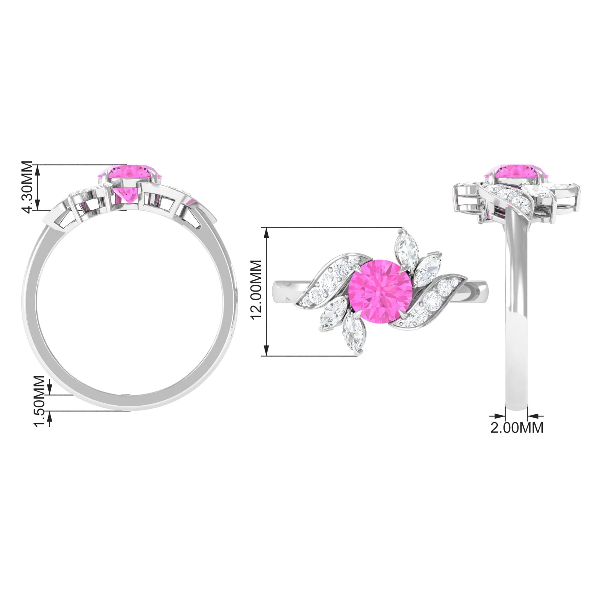 1.5 CT Pink Sapphire Flower Engagement Ring with Diamond