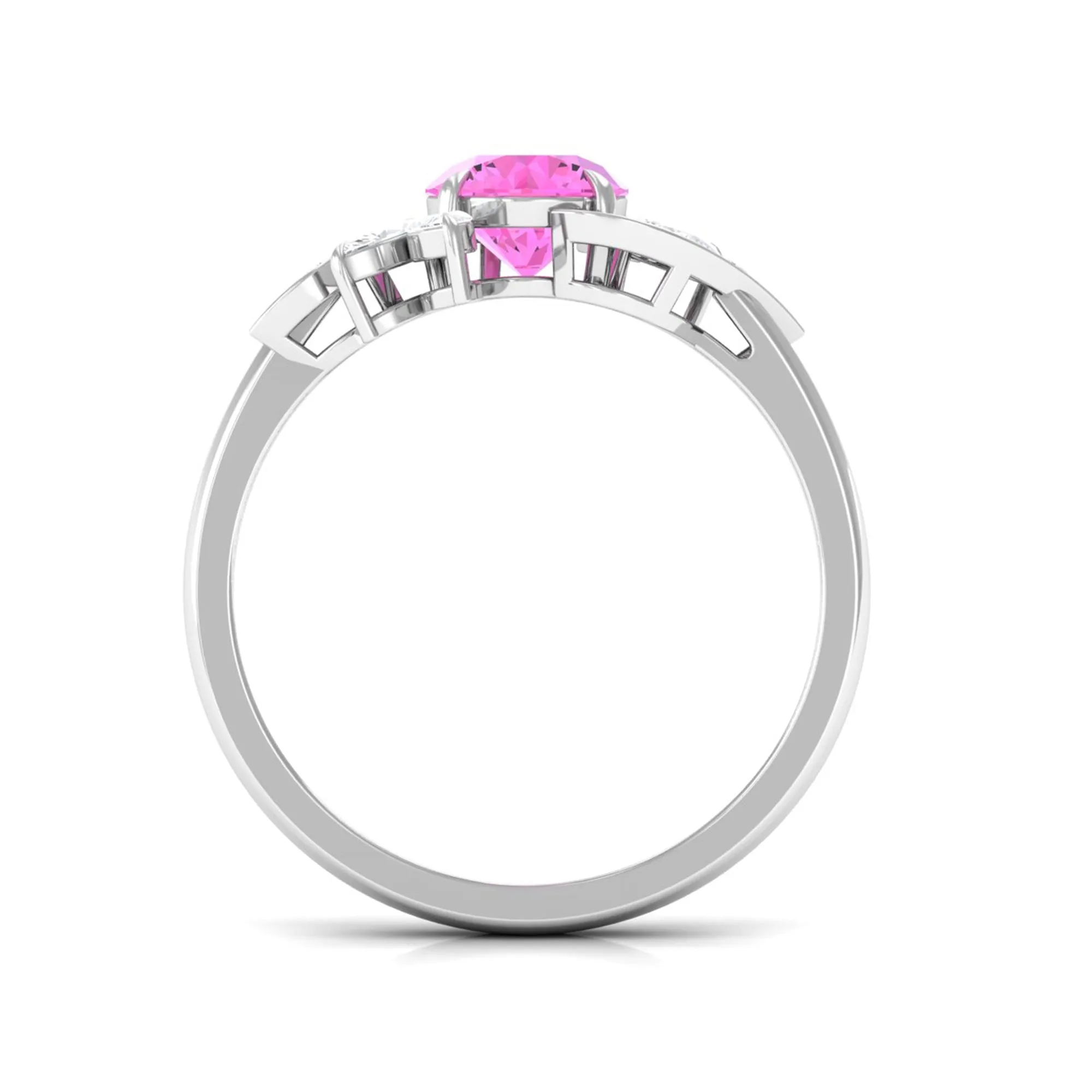 1.5 CT Pink Sapphire Flower Engagement Ring with Diamond
