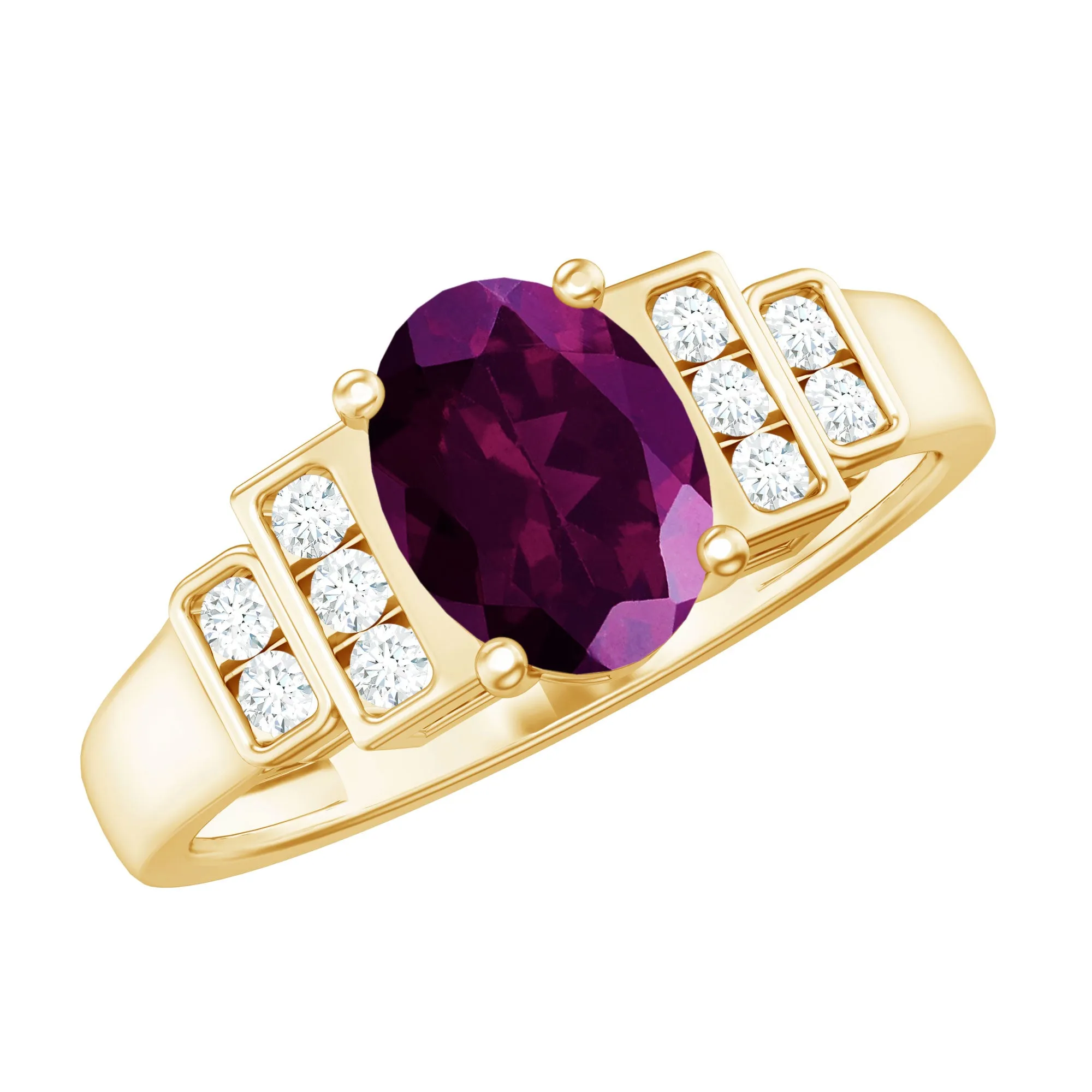 1.75 CT Rhodolite Solitaire Ring with Diamond Collar