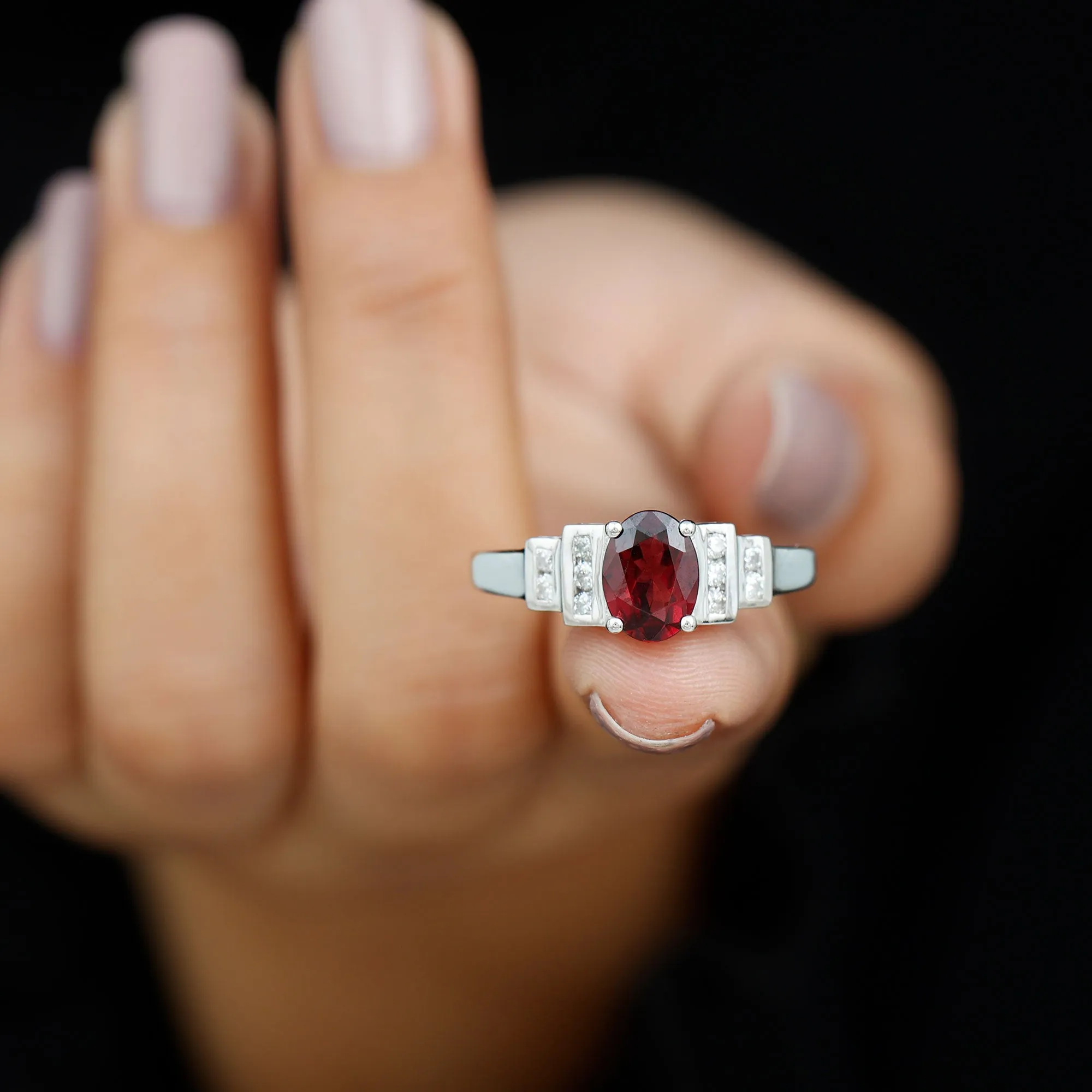 1.75 CT Rhodolite Solitaire Ring with Diamond Collar