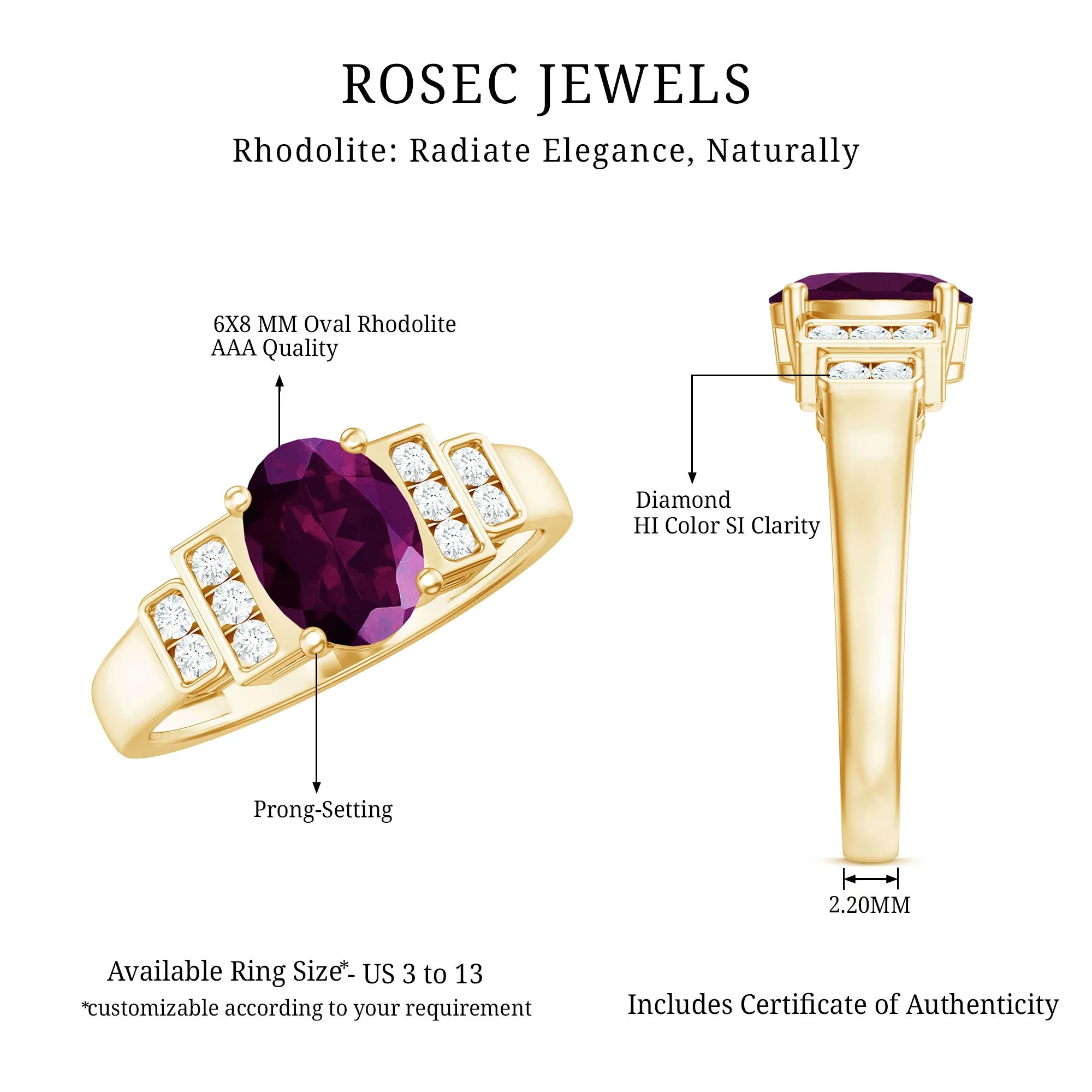 1.75 CT Rhodolite Solitaire Ring with Diamond Collar