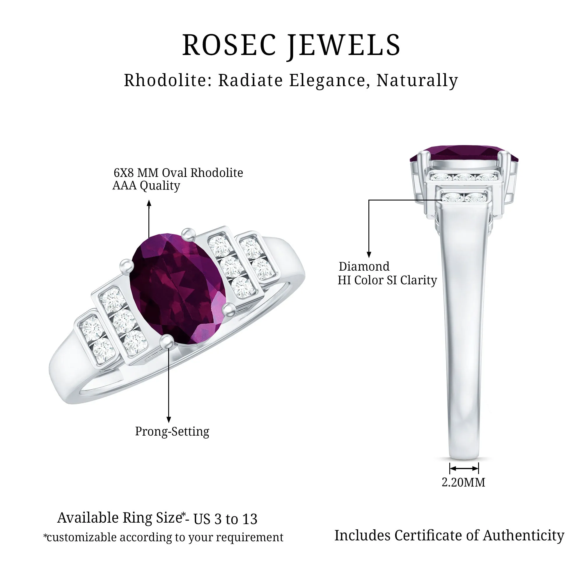 1.75 CT Rhodolite Solitaire Ring with Diamond Collar