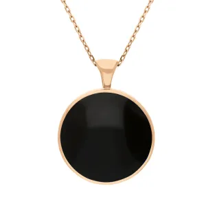 18ct Rose Gold Blue John Whitby Jet Large Double Sided Round Fob Necklace