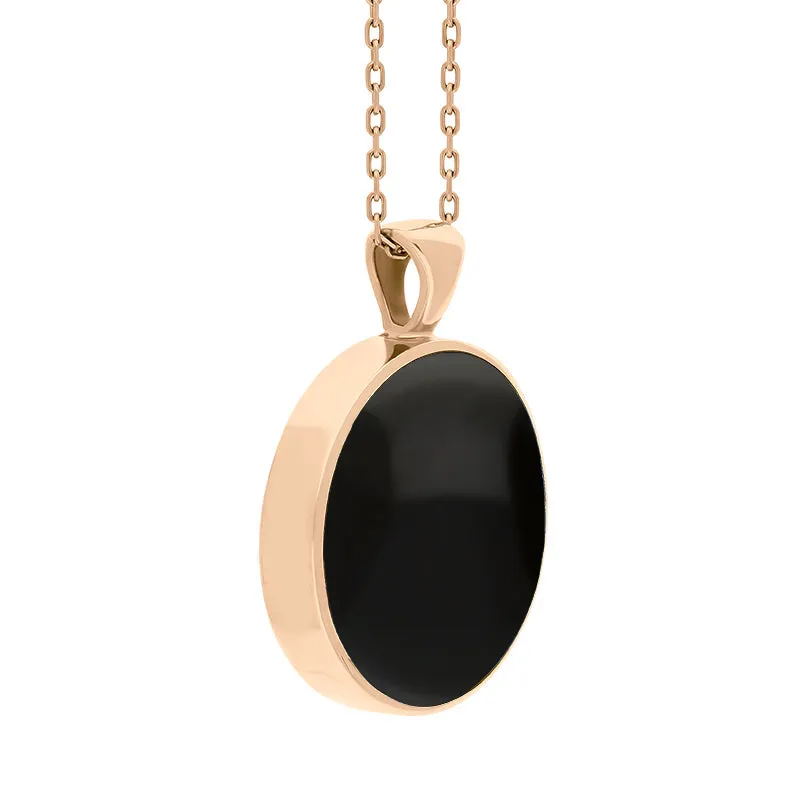 18ct Rose Gold Blue John Whitby Jet Large Double Sided Round Fob Necklace