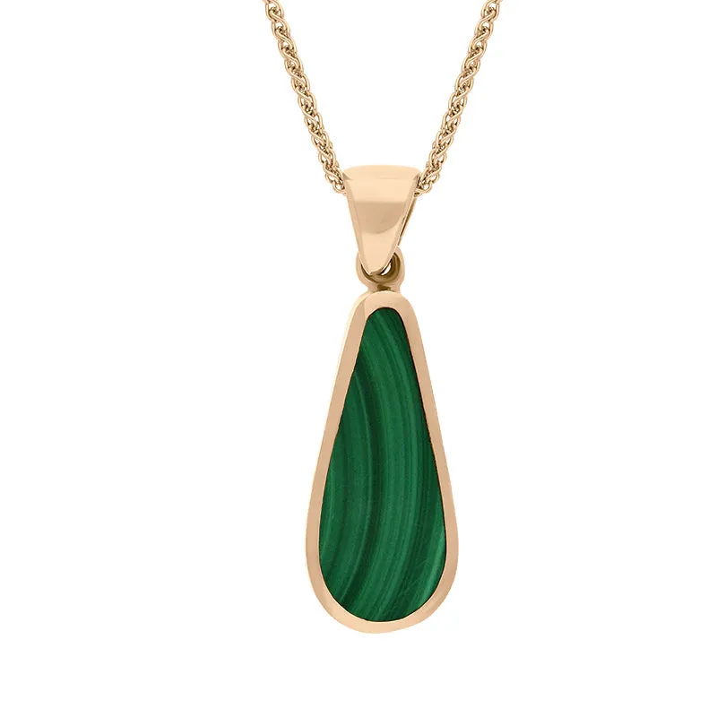 18ct Rose Gold Whitby Jet Malachite Small Double Sided Pear Cut Fob Necklace