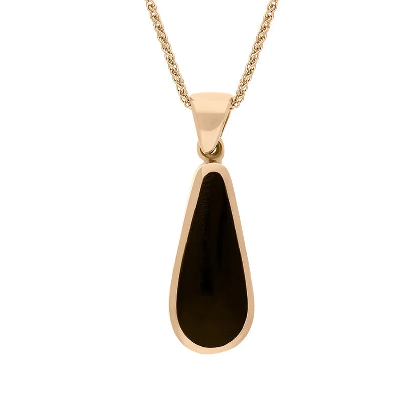 18ct Rose Gold Whitby Jet Malachite Small Double Sided Pear Cut Fob Necklace