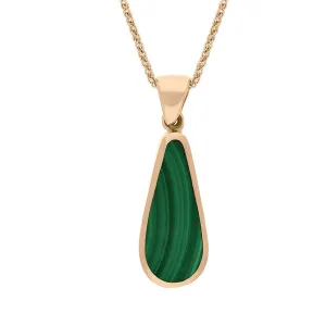 18ct Rose Gold Whitby Jet Malachite Small Double Sided Pear Cut Fob Necklace