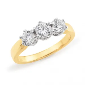 18CT Two Tone Diamond Claw Set 3 Stone Engagement Ring