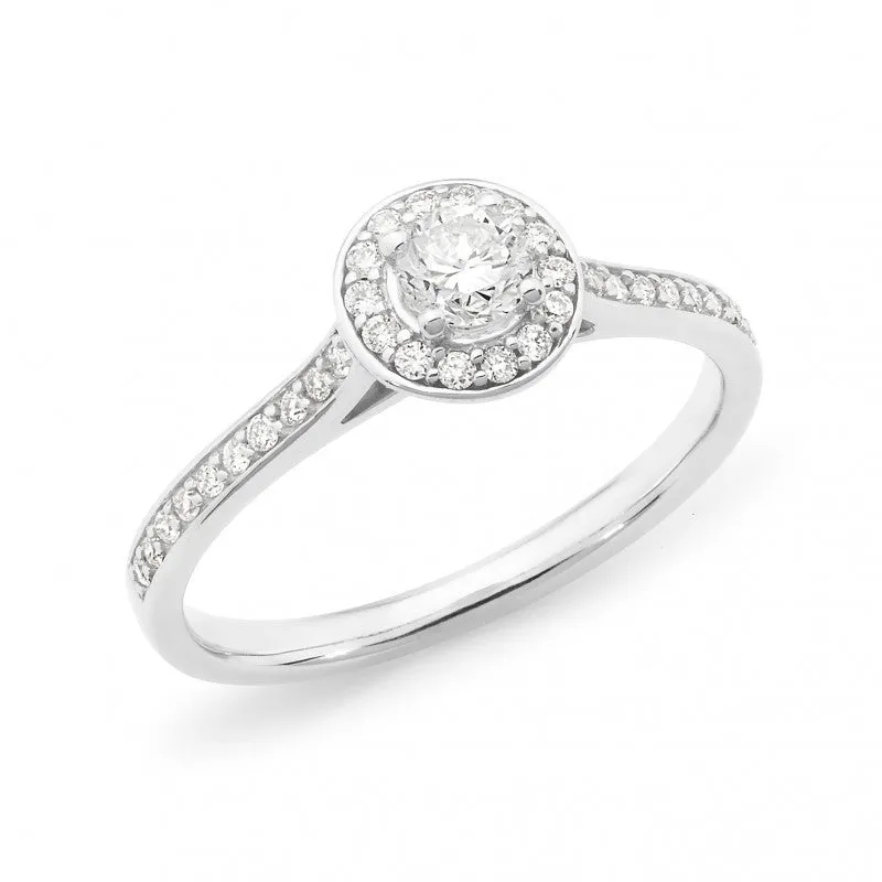 18CT White Gold Diamond Claw Bead Set Halo Engagement Ring