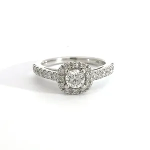 18ct White Gold Diamond Solitaire Halo Ring