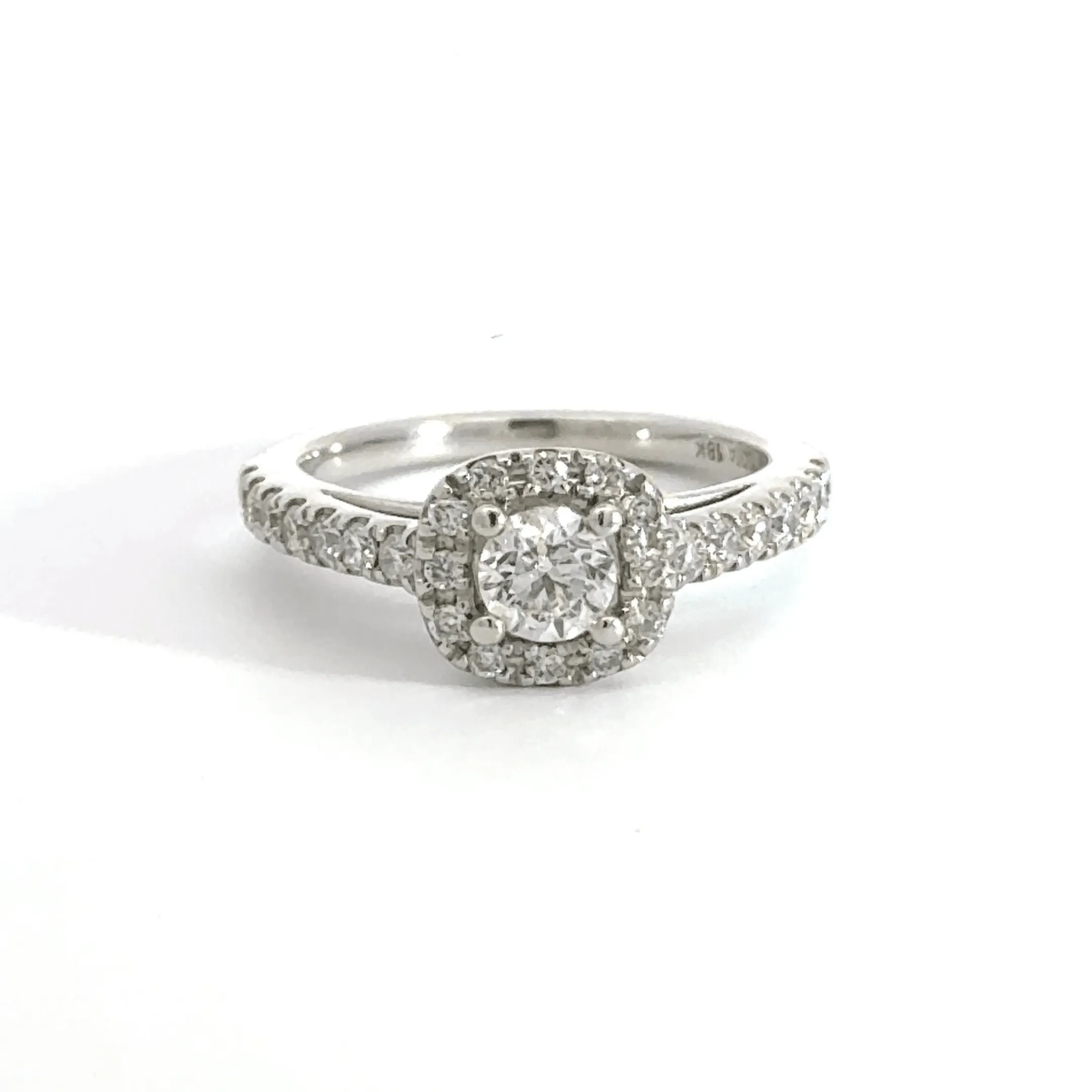18ct White Gold Diamond Solitaire Halo Ring