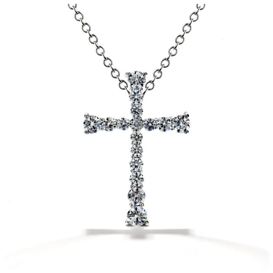 18ct White Gold Divine Round Brilliant Cut Diamond Set Cross Pendant & Chain