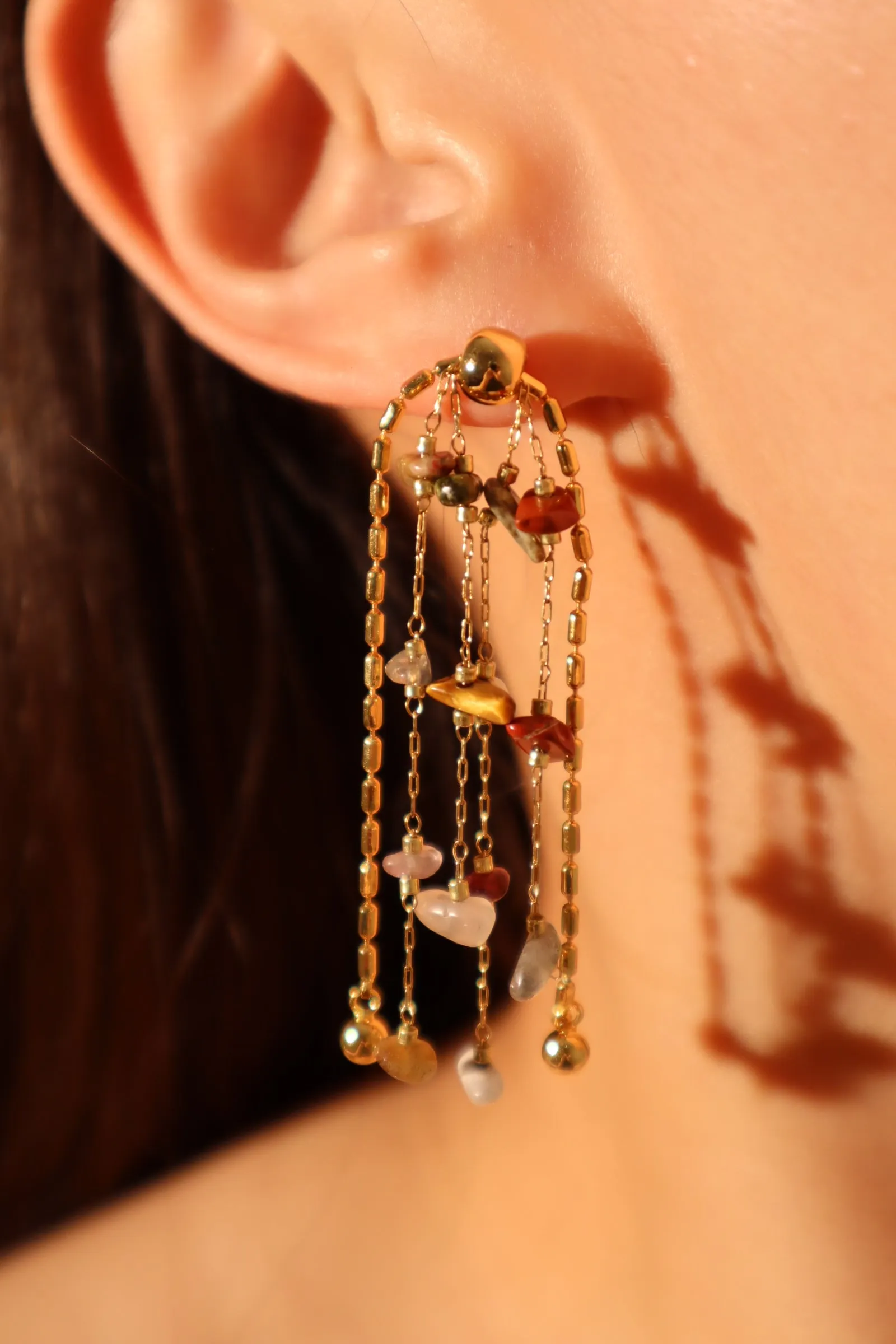 18K Real Gold Plated Natural Color Jades Earrings