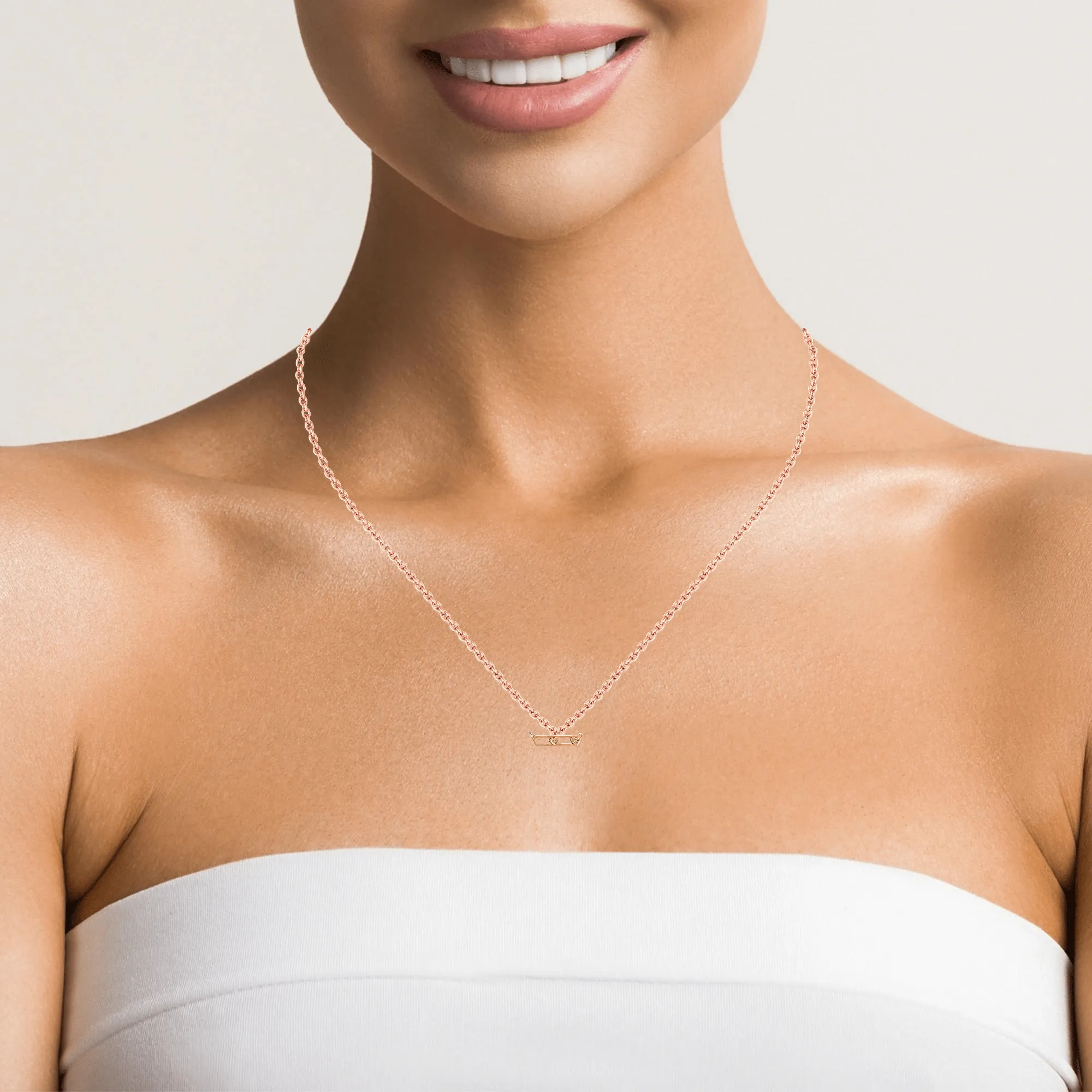 18K Rose Gold Sliding Heart Diamond Pendant Necklace
