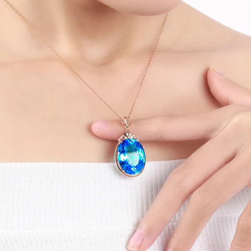 18K Rose Gold Water Drop Pigeon Egg Necklace with Lapis Lazuli for Women