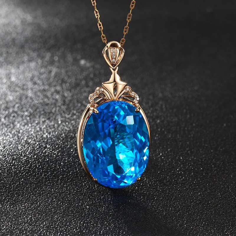 18K Rose Gold Water Drop Pigeon Egg Necklace with Lapis Lazuli for Women
