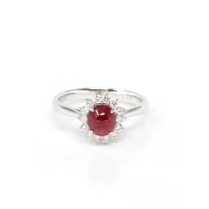 18k White Gold Natural Oval Ruby Diamond Anniversary Ring
