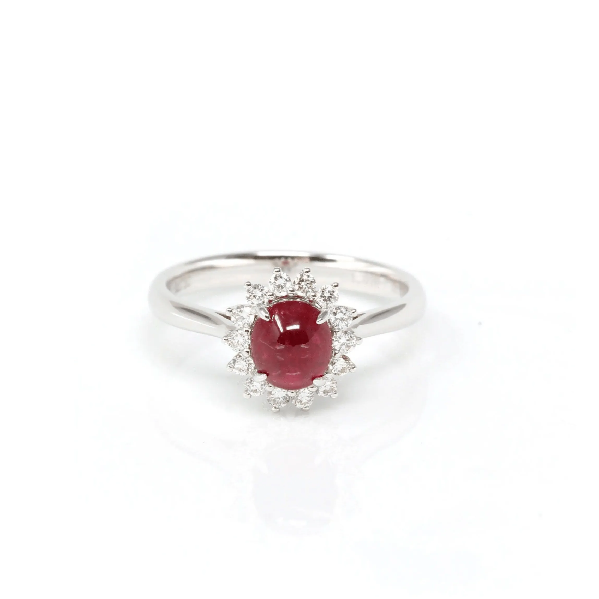 18k White Gold Natural Oval Ruby Diamond Anniversary Ring