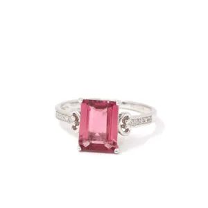 18k White Gold Natural Pink Tourmaline Diamond Ring