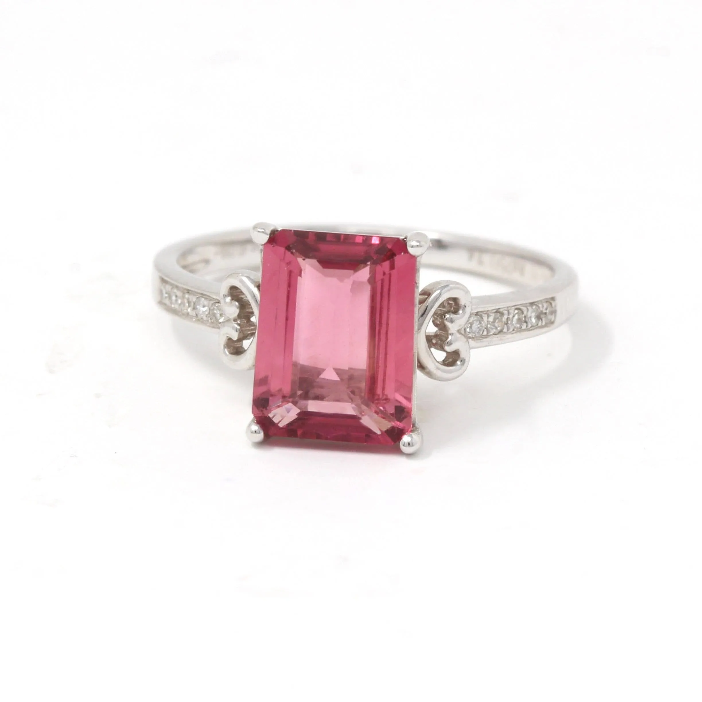 18k White Gold Natural Pink Tourmaline Diamond Ring