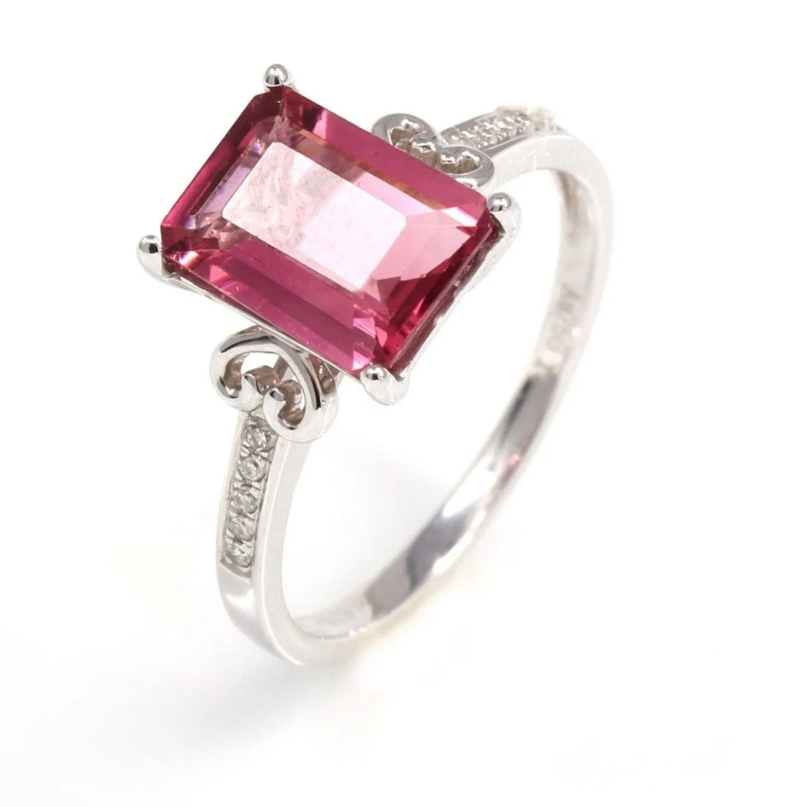 18k White Gold Natural Pink Tourmaline Diamond Ring