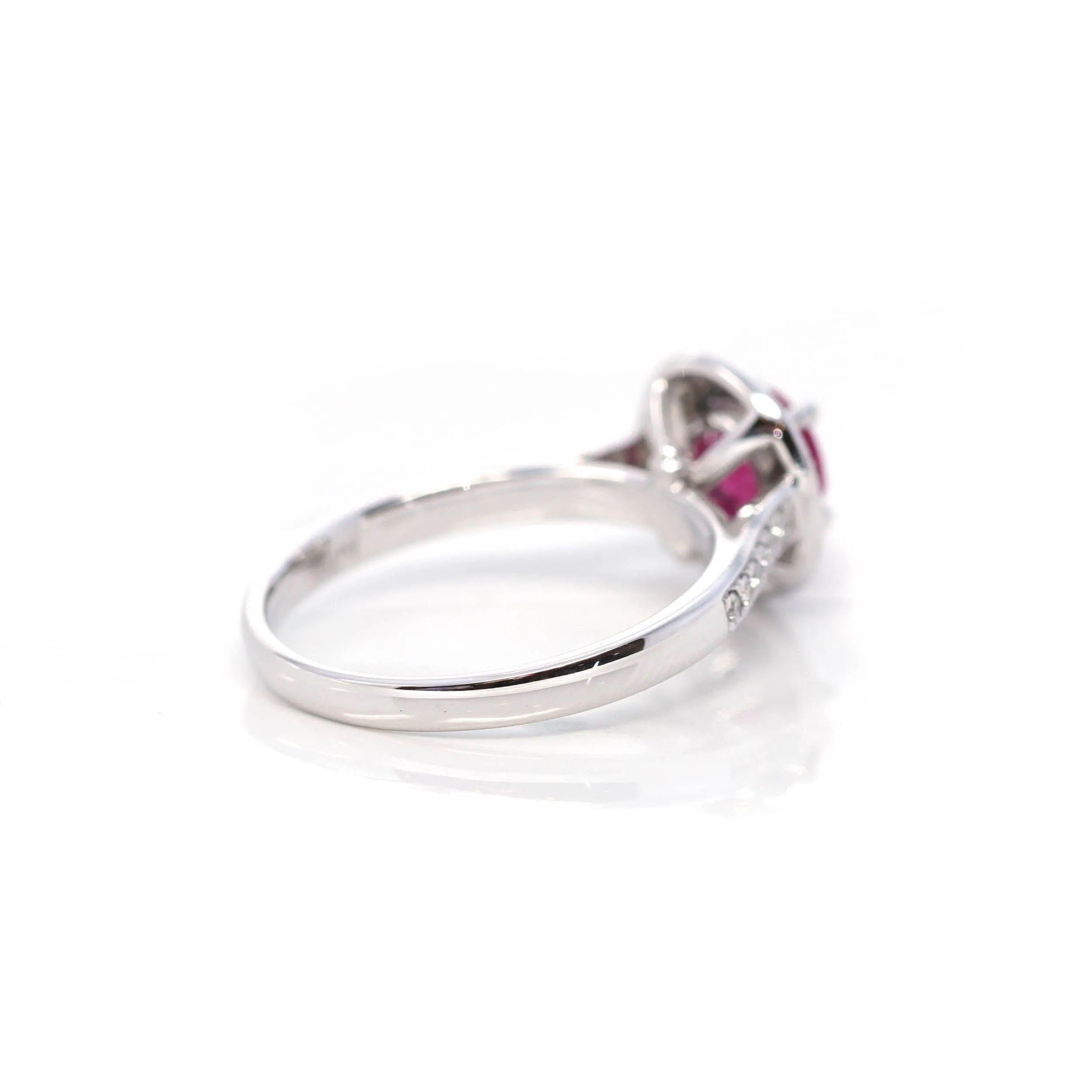 18k White Gold Natural Round Pink Ruby Diamond Anniversary Ring