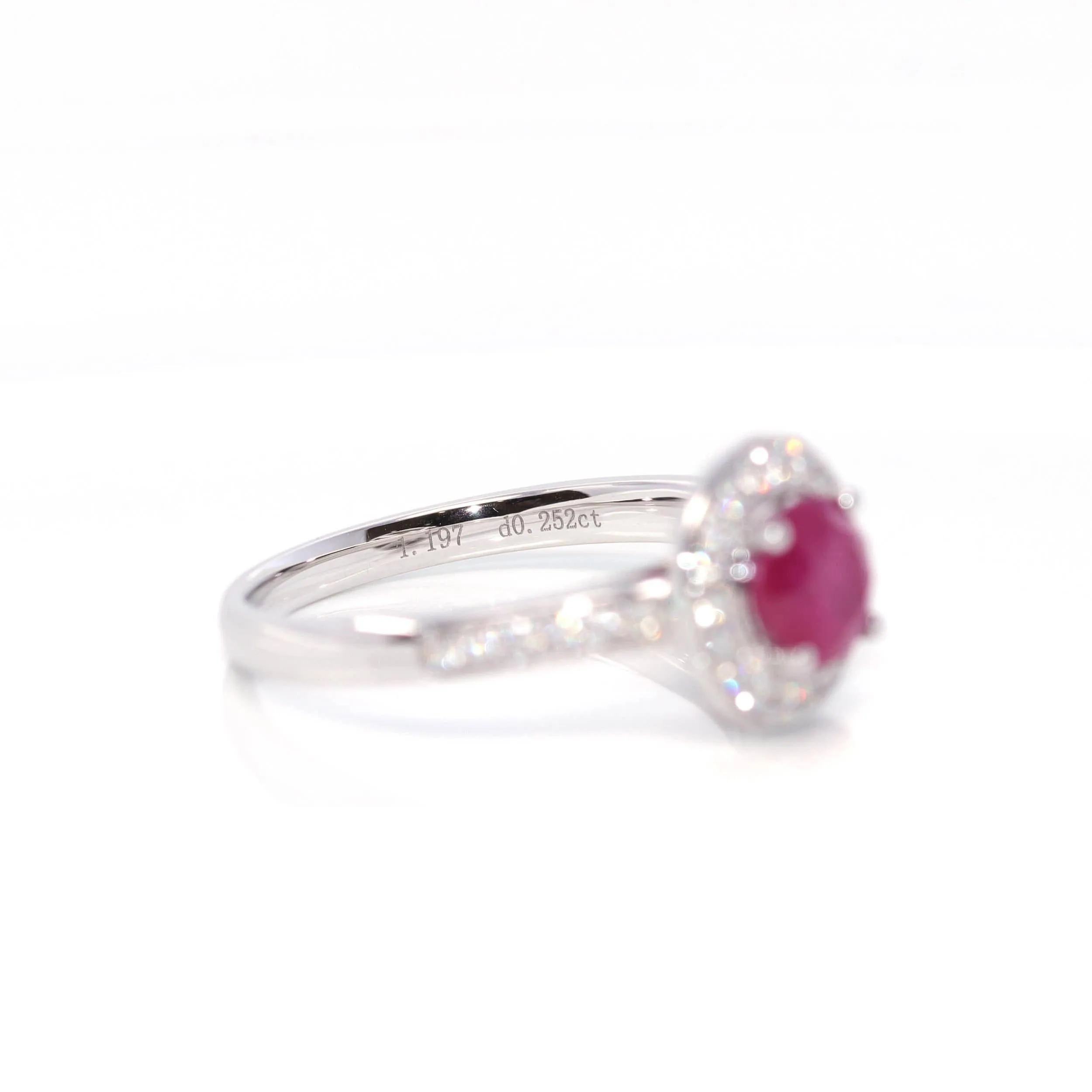 18k White Gold Natural Round Pink Ruby Diamond Anniversary Ring