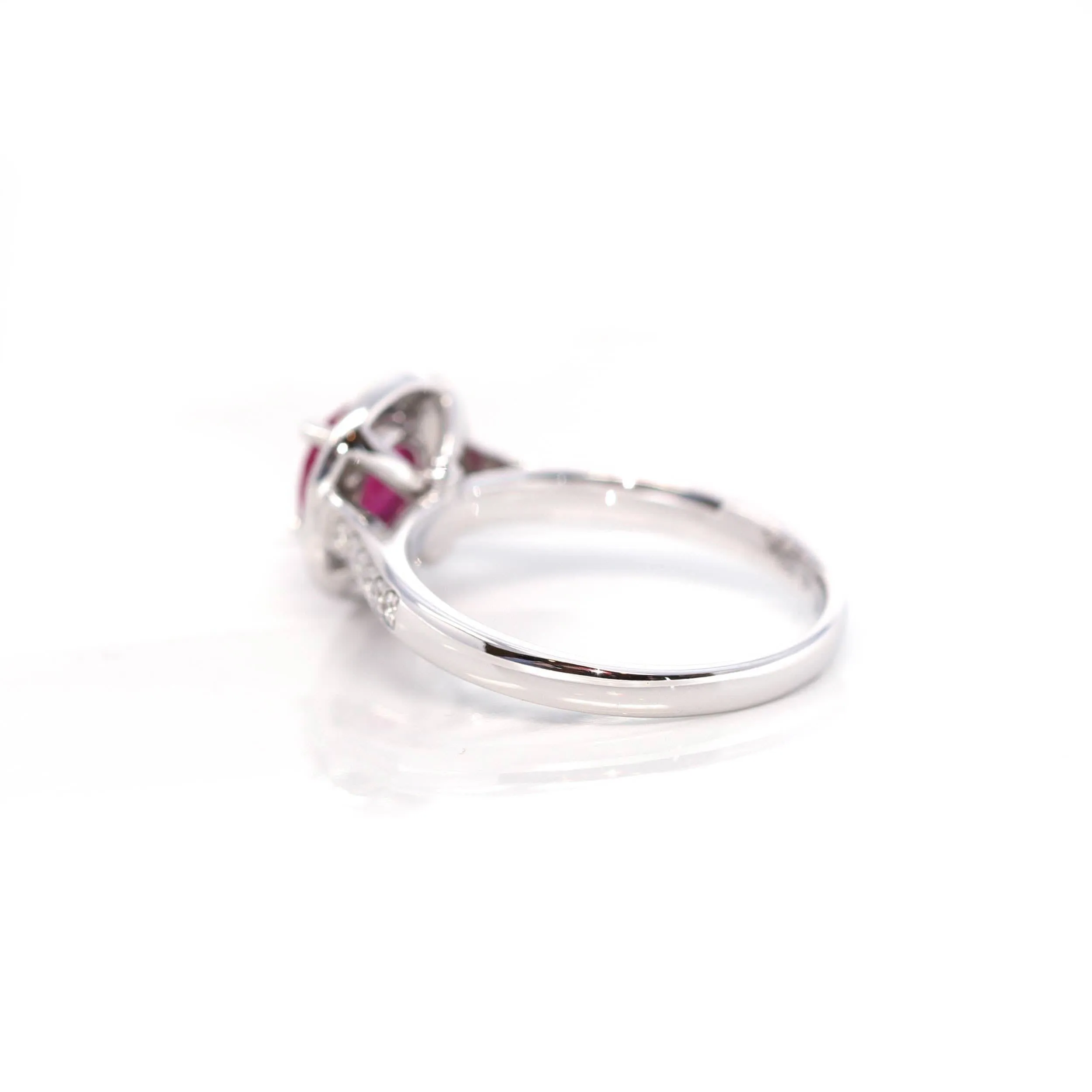 18k White Gold Natural Round Pink Ruby Diamond Anniversary Ring