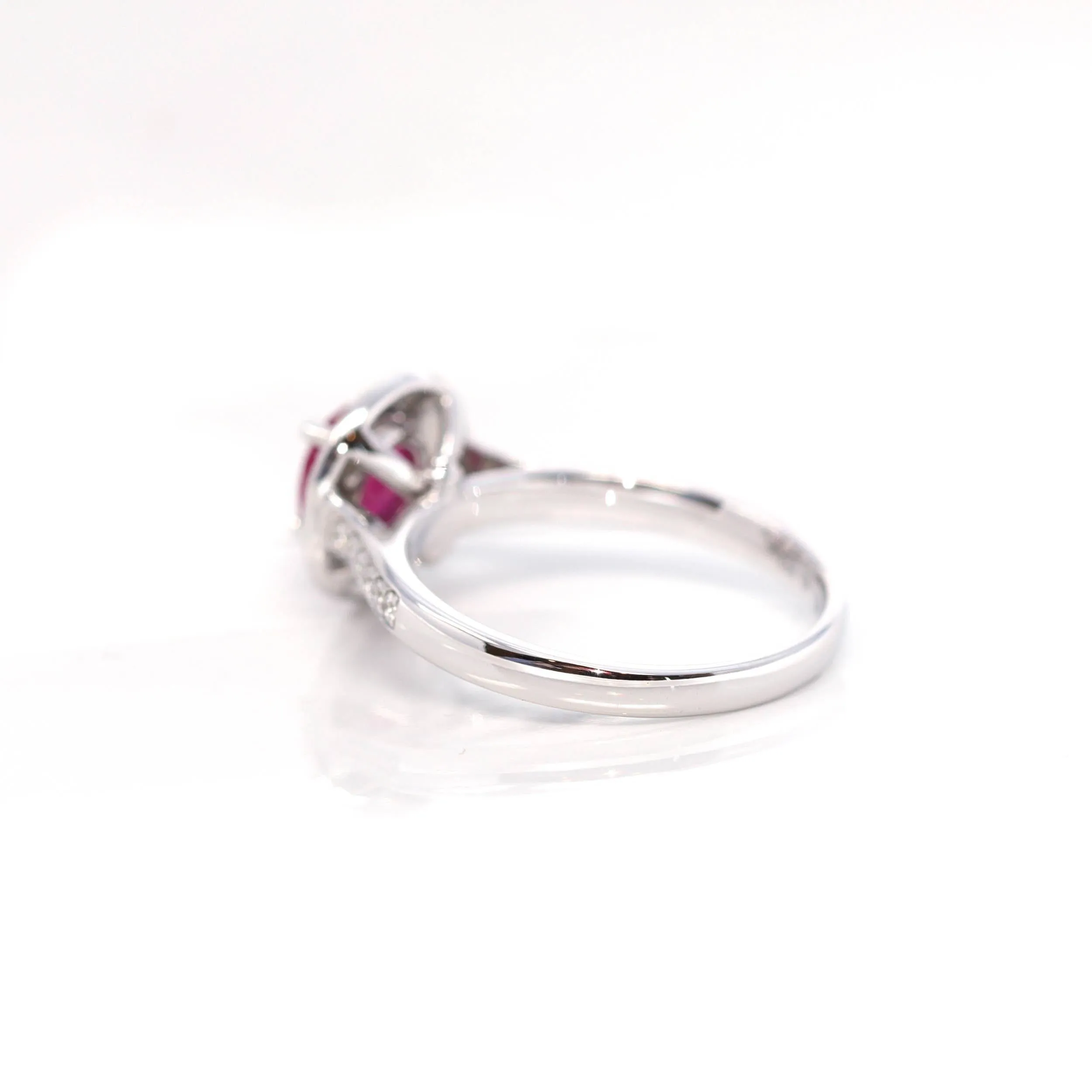 18k White Gold Natural Round Pink Ruby Diamond Anniversary Ring