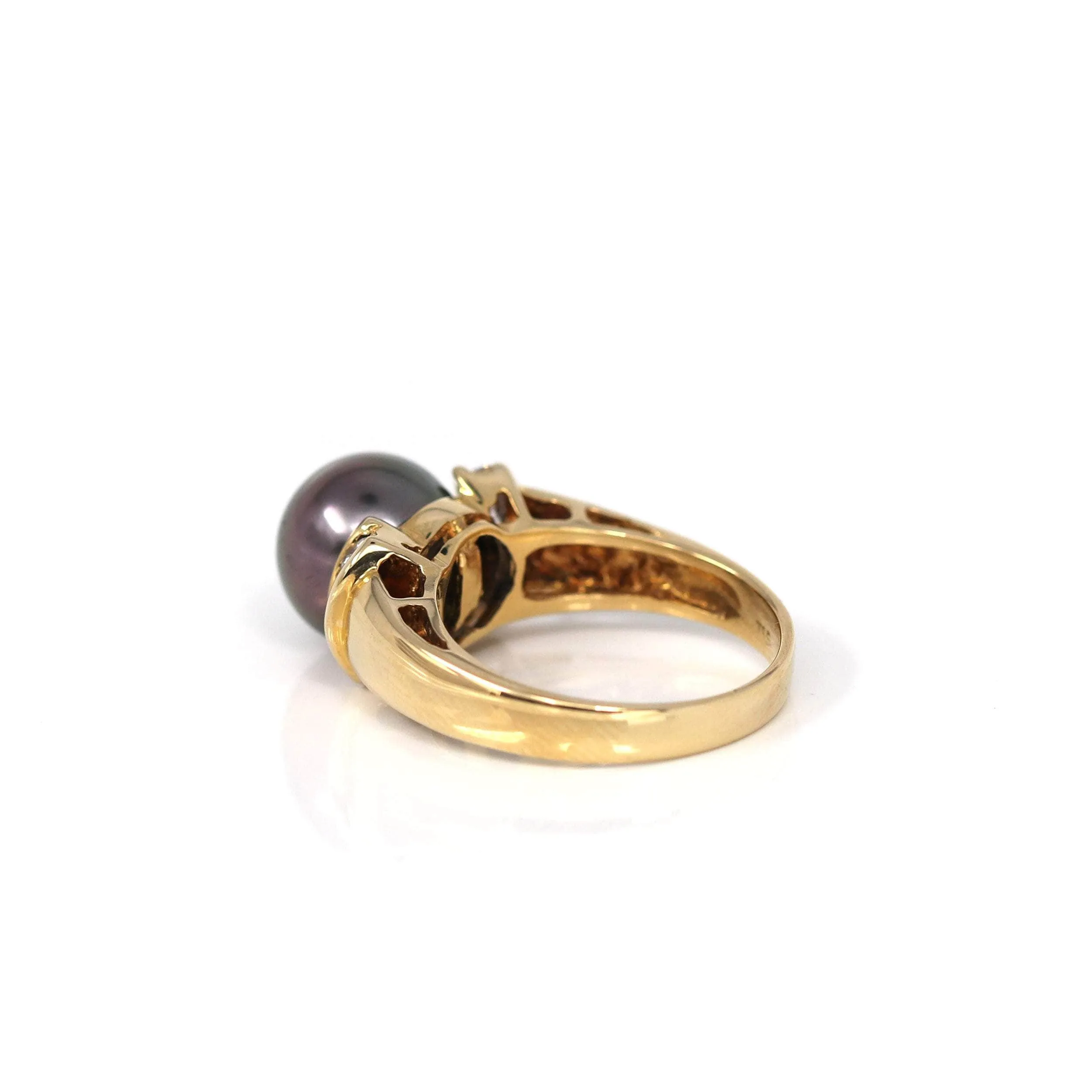 18k Yellow Gold Cultured Black Pearl Diamond Ring