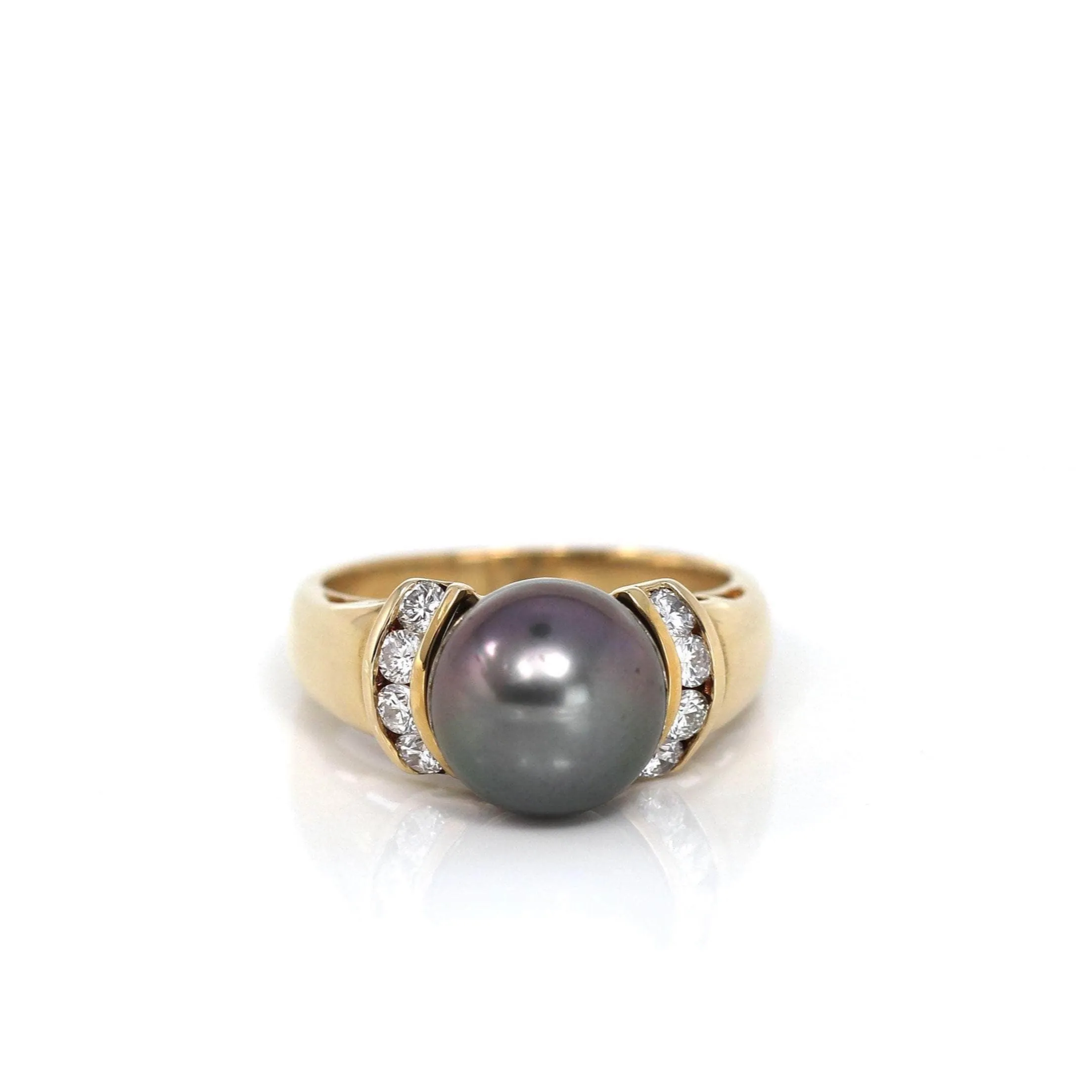 18k Yellow Gold Cultured Black Pearl Diamond Ring