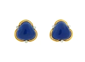 18K Yellow Gold Lapis Lazuli and Diamond Earrings