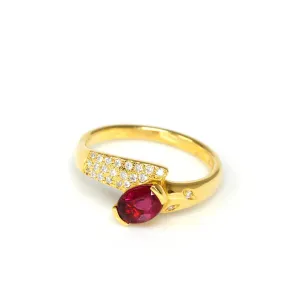 18k Yellow Gold Natural Oval Ruby Diamond Anniversary Ring