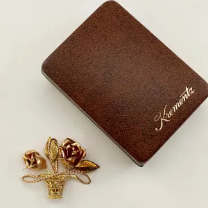 1970s Krementz Flower Brooch in an Original Box