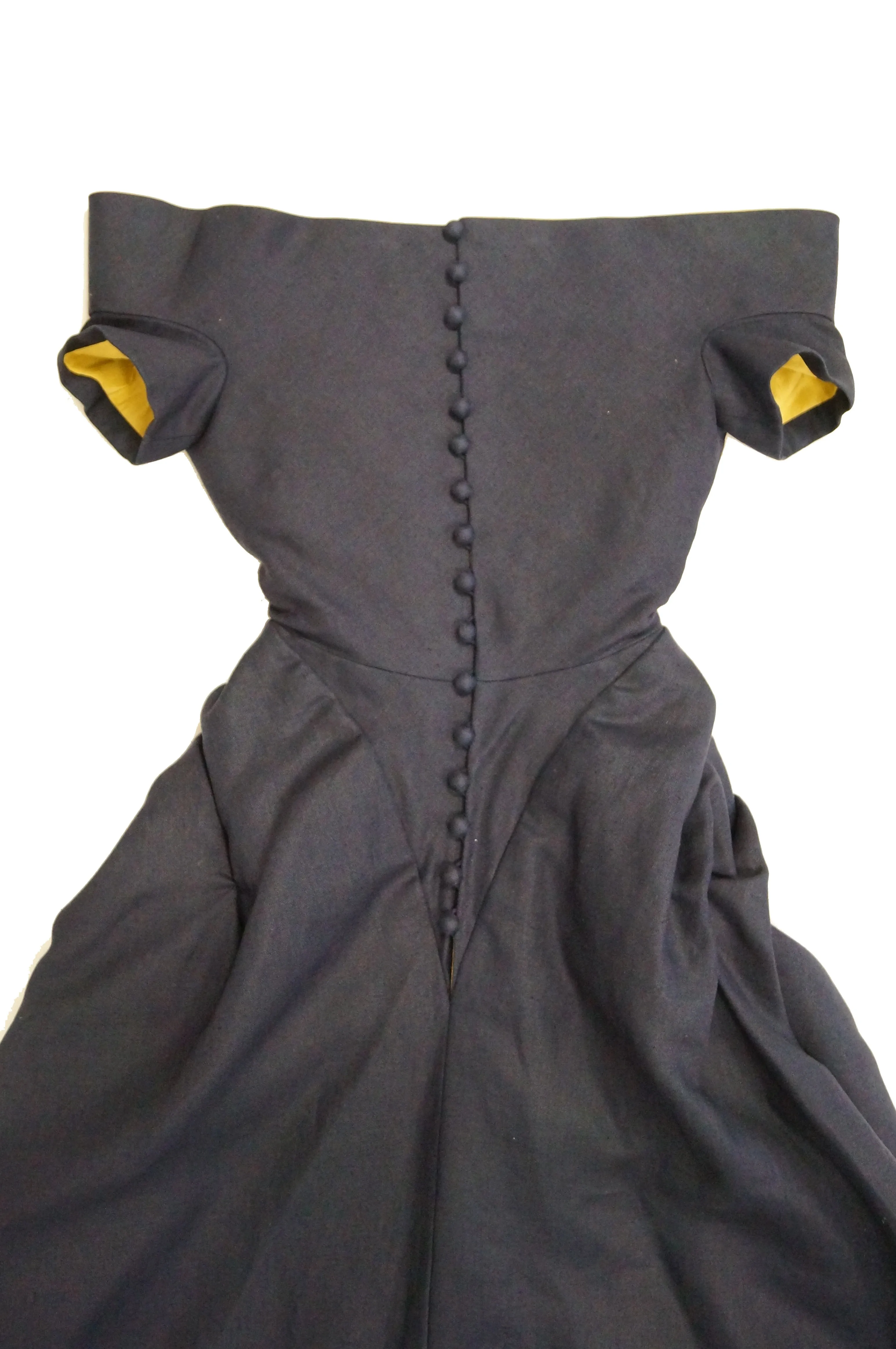 1991 Christian Lacroix Couture Navy Linen and Gold Silk Shantung Evening Gown 32