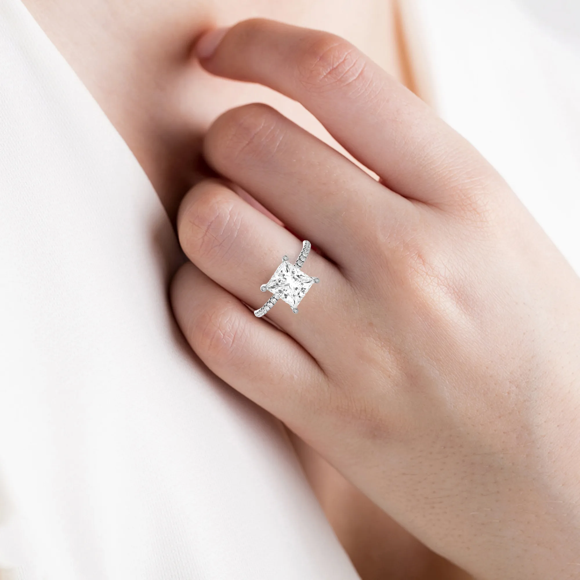 2 1/3 ctw Princess-Cut Lab Grown Diamond Side Stone Engagement Ring