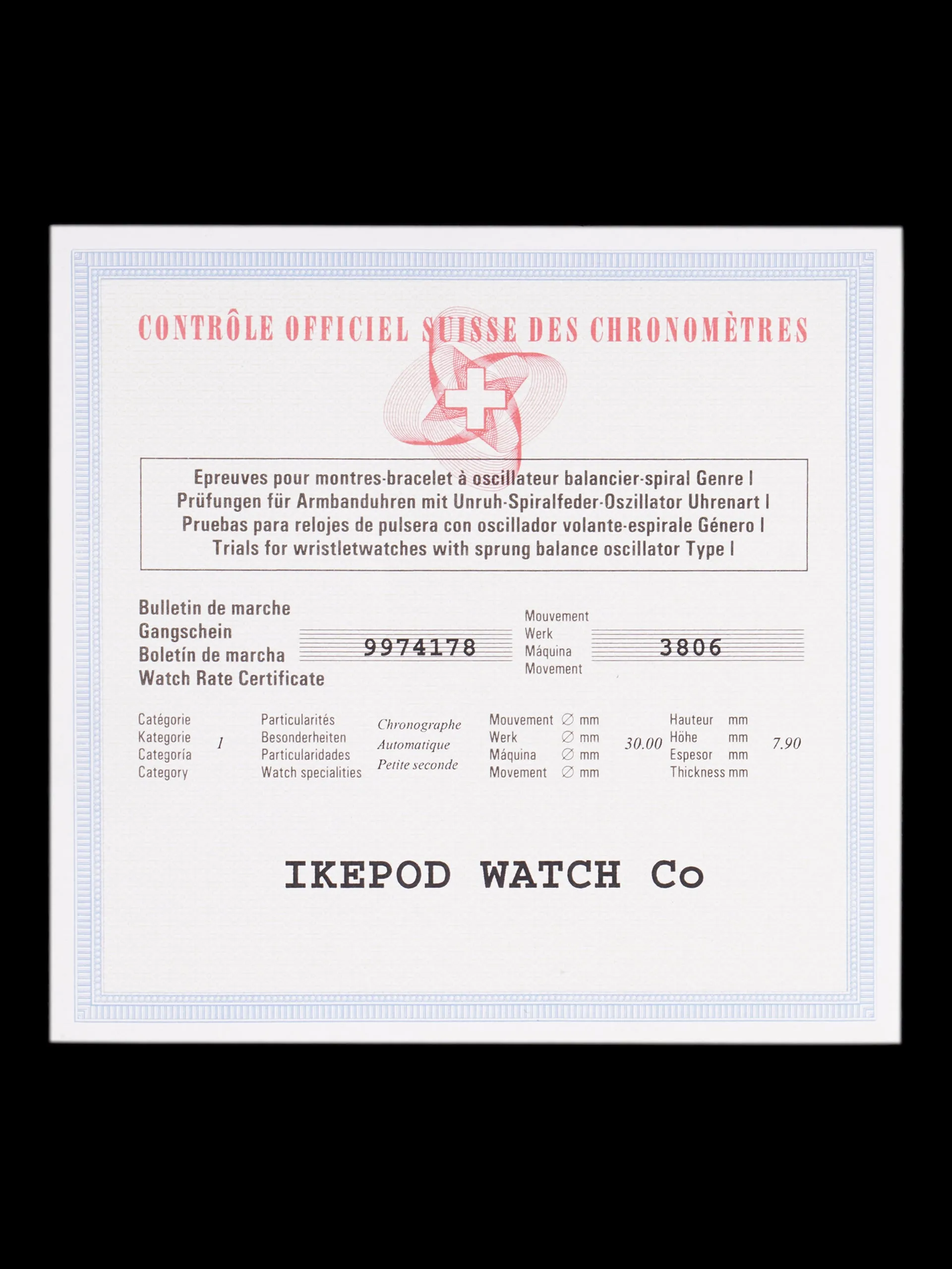 2001 Ikepod Hemipode 18K RG W/ Box & Papers