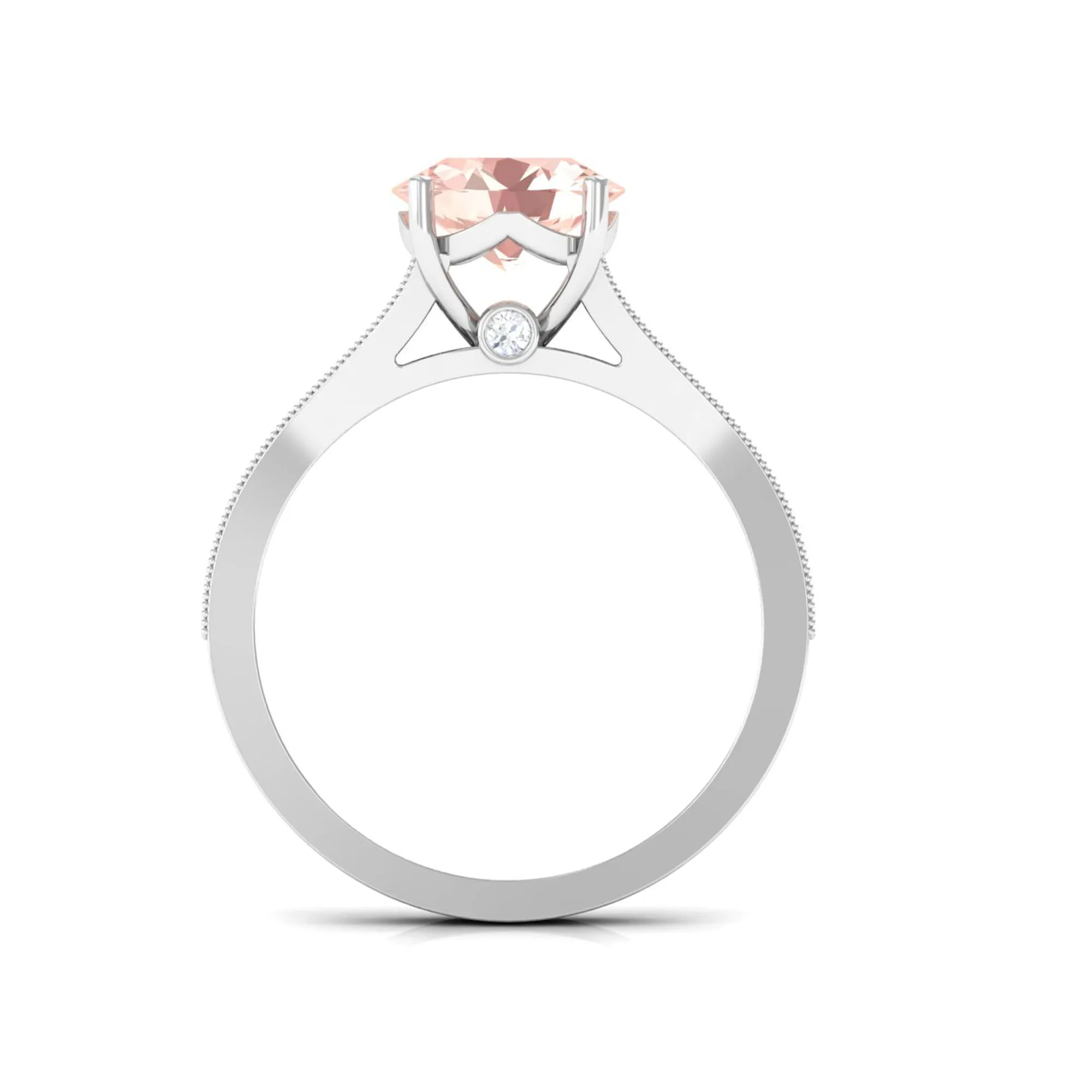 3 CT Round Shape Morganite and Diamond Side Stone Engagement Ring