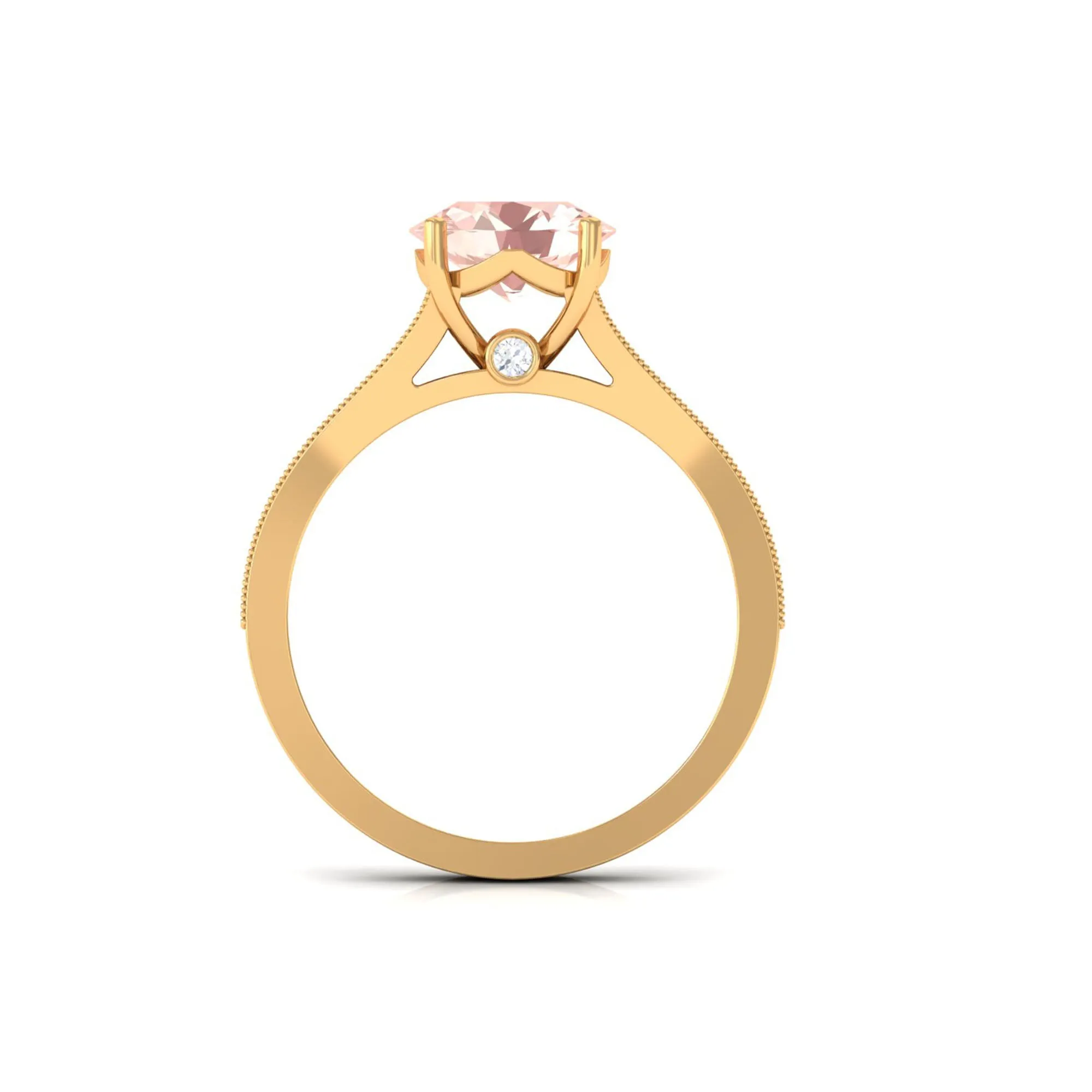 3 CT Round Shape Morganite and Diamond Side Stone Engagement Ring