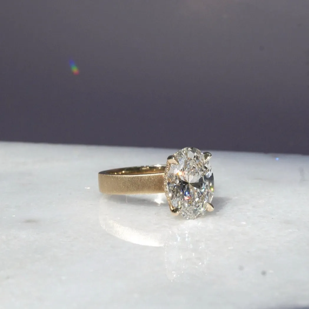3.59 Oval Lab Diamond Engagement Ring with Satin Solitaire Setting