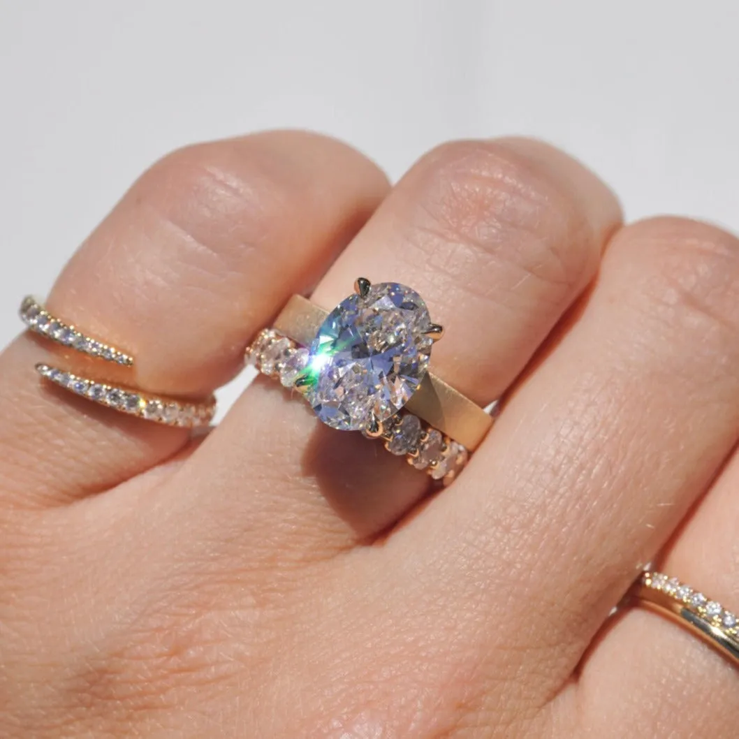 3.59 Oval Lab Diamond Engagement Ring with Satin Solitaire Setting